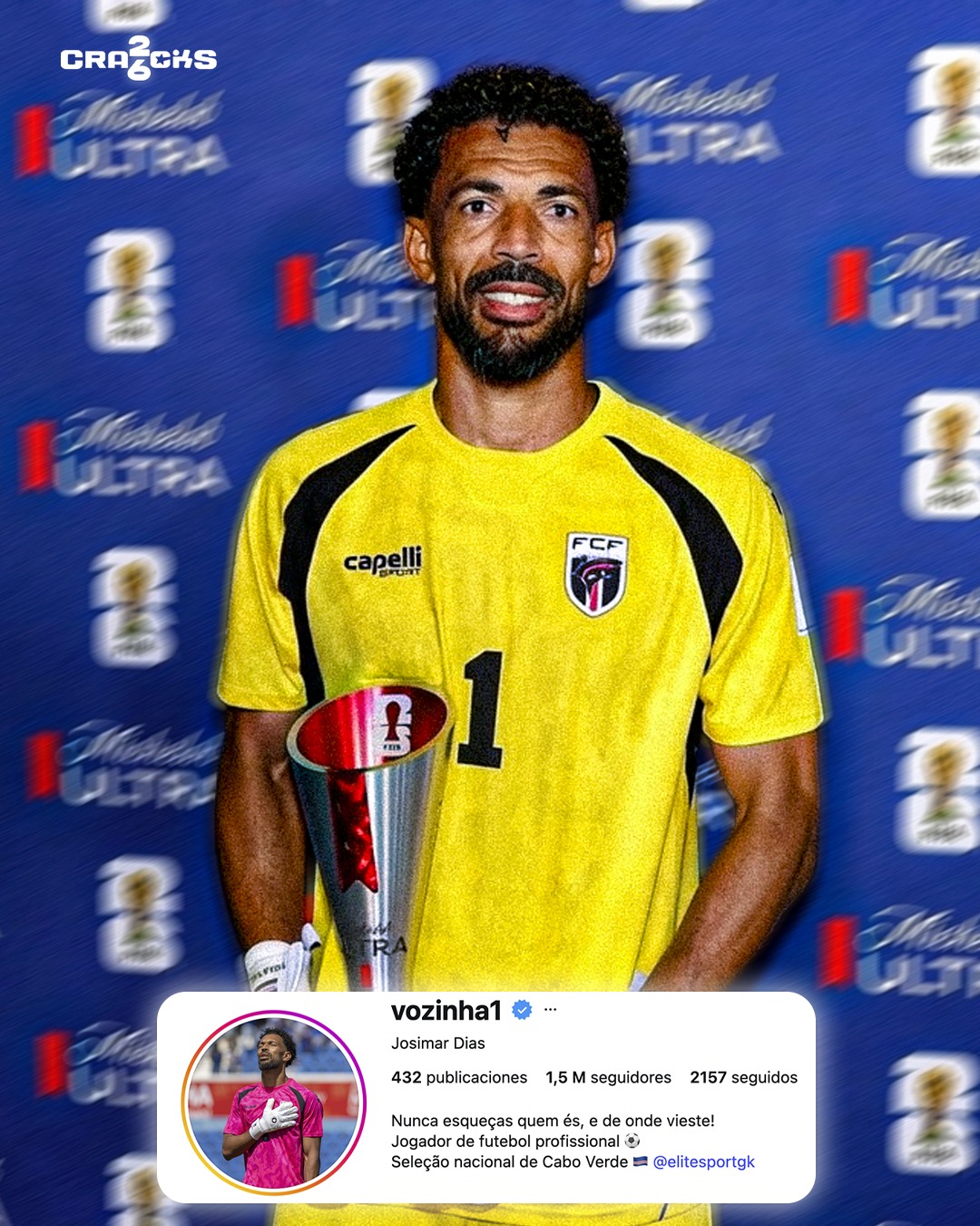 🤯 VOZINHA, MVP VS ESPAÑA, EXPLOTÓ EN REDES.

📲 Antes del debut, el portero de Cabo Verde tenía 49 mil seguidores.

🧤 Después del 0-0 histórico y su entrevista con Brasil, ya estaba en 1.5 millones.

😳 Ganó muchísimos seguidores en cuestión de horas.