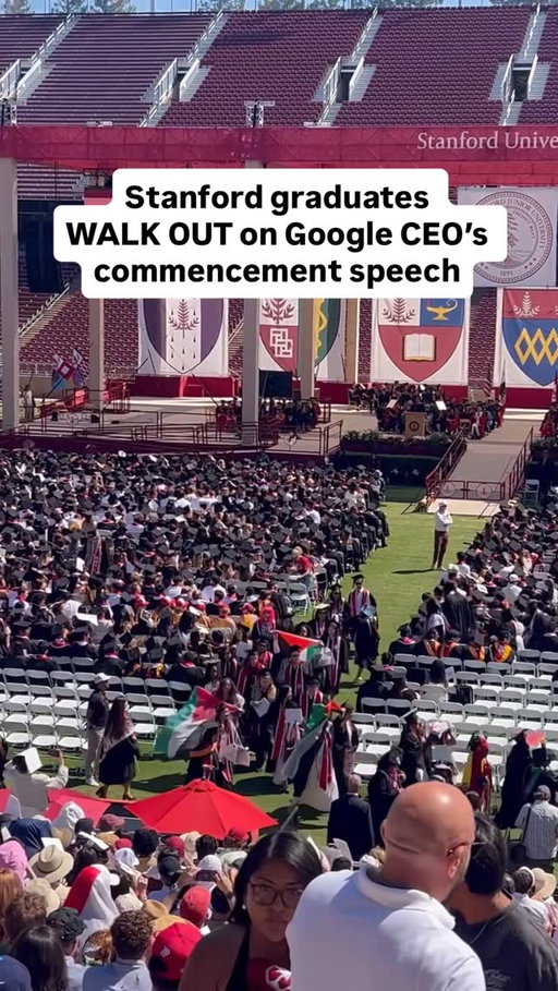 Stanford students walked out on their own graduation on Sunday during Google CEO Sundar Pichai’s commencement speech. 

They protested Google’s contracts with ICE, DHS, and the IDF — as well as Pichai’s personal attendance at Trump’s inauguration.

The walkout and alternative People’s Commencement was organized by student groups including @stanfordsjp and @techforliberation alongside @notechforapartheid and Google & Amazon employees.