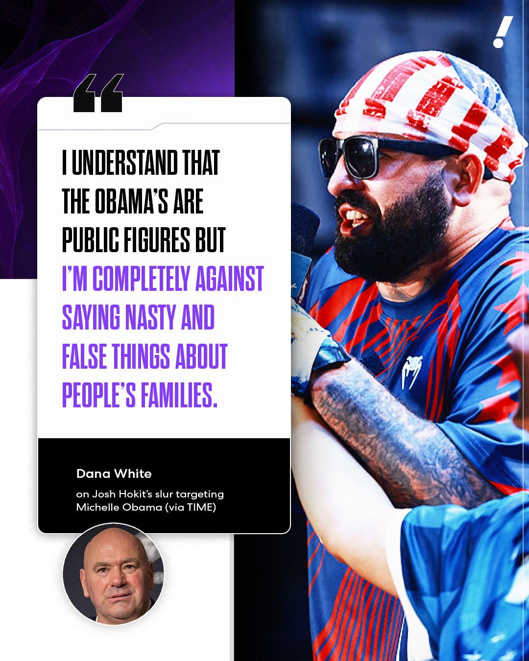 UFC CEO Dana White condemns Josh Hokit's "nasty" comments about Michelle Obama in a statement to @TIME.