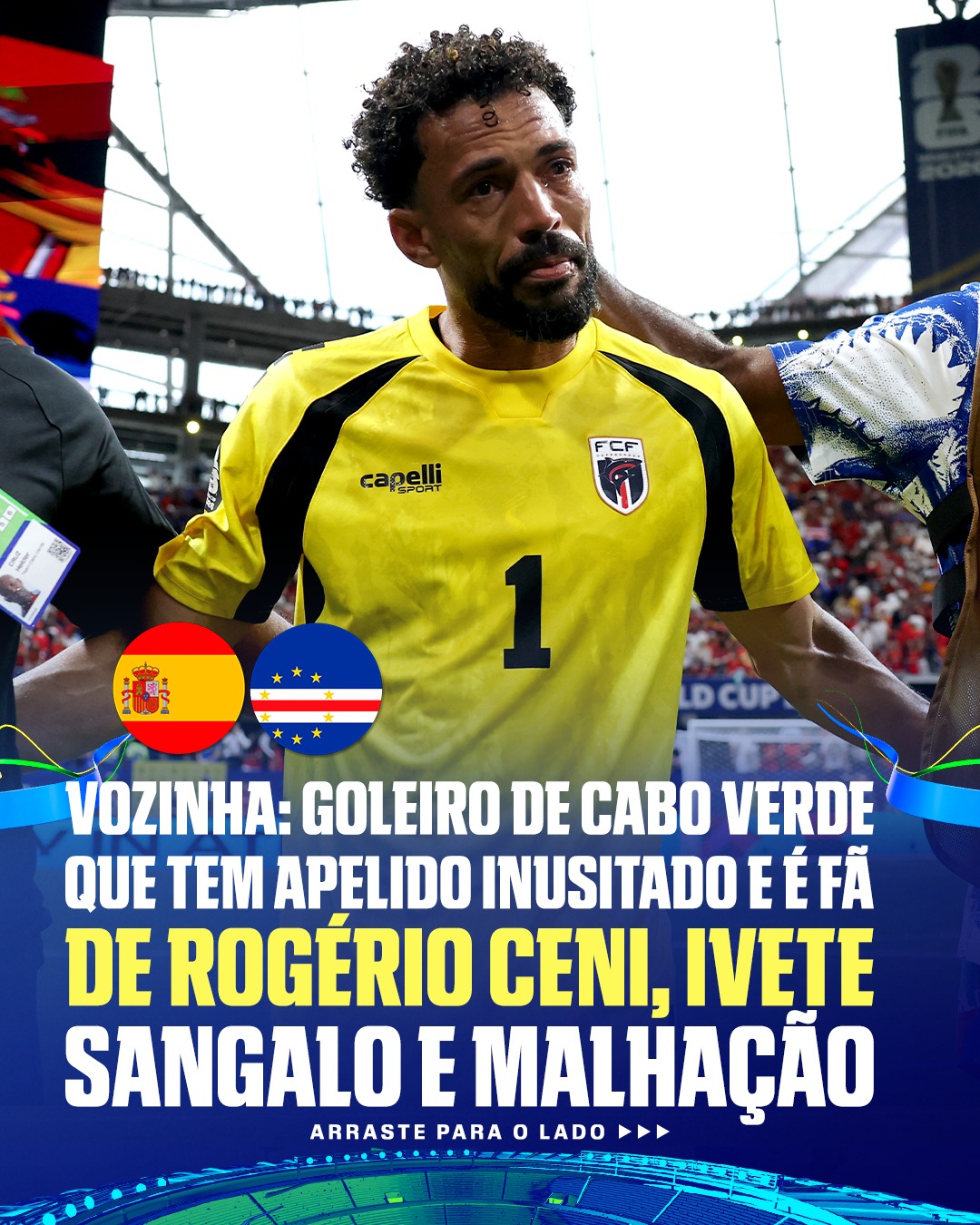 HISTÓRIA DE VIDA ESPETACULAR! ❤️🇨🇻🇧🇷

Herói de Cabo Verde no empate contra a Espanha na Copa do Mundo, Vozinha tem uma forte ligação com a cultura brasileira.

Filho de um grande apaixonado pelo futebol brasileiro, o goleiro cresceu cercado pela nossa cultura e hoje escreve seu nome na história da Copa do Mundo. 👏🔥

Assista à Copa do Mundo FIFA pela CazéTV, no #DisneyPlus, sem custo adicional.

#ESPN2026 #FIFAWorldCup