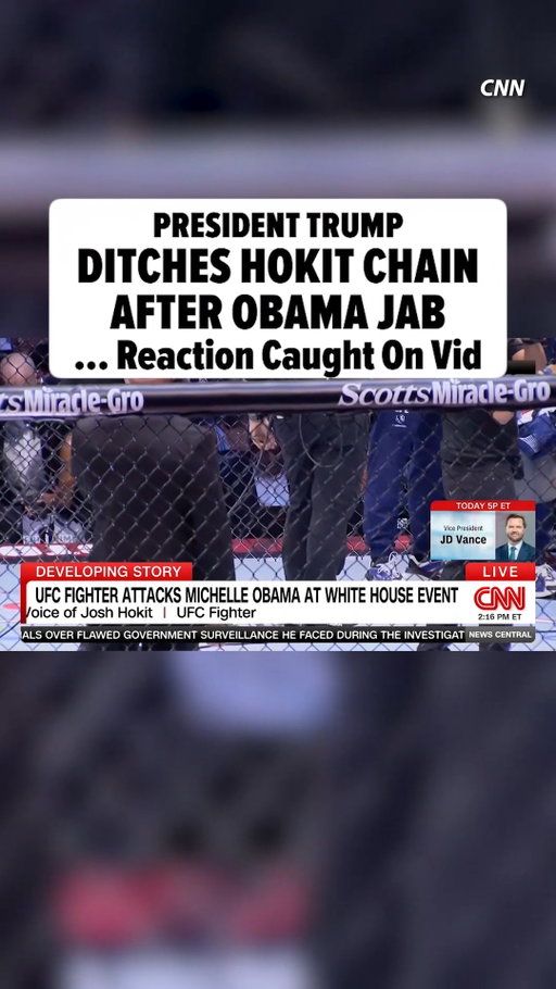 🗣️🙅‍♂️ President Donald Trump appeared uncomfortable after Josh Hokit's nasty remarks about Michelle Obama at UFC Freedom 250 ... to the point where he yanked the fighter's chain right off his own neck shortly after the controversial comment.

🎥: CNN