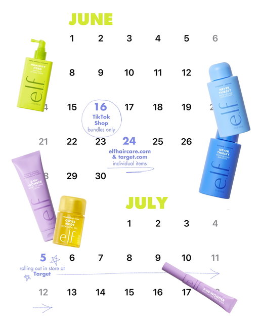 Get ready to lose your e.l.f.ing minds! @elfhaircare drops TOMORROW on TikTok Shop with early access bundles. 🤯 

💛 Gloss Mode Treatment Oil ($10): Glossy styling oil strengthens hair and helps protect it from heat
💚 Humidity Hero Anti-Frizz Styling Spray ($9): Heat-activated treatment repels humidity for frizz control
💜 3-in-Wonder Magic Styling Cream ($9): Lightweight, moisturizing cream provides flexible hold, primes for blowouts and enhances curls
💜 3-in-Wonder Magic Styling Cream Wand ($6): Styling precision wand smooths frizz, slicks flyaways and styles on-the-go
💙 Never Thirsty Moisturizing Shampoo ($9): Gentle moisturizing shampoo cleanses and helps reduce breakage
🩵 Never Thirsty Moisturizing Conditioner ($9): Lightweight, moisturizing conditioner hydrates without weighing hair down

Shop early access bundles on TikTok Shop on June 16 at 6 AM PT / 9 AM ET. Individual products launch on elfhaircare.com and target.com on June 24 and exclusively at @target stores starting July 5. #elfhair