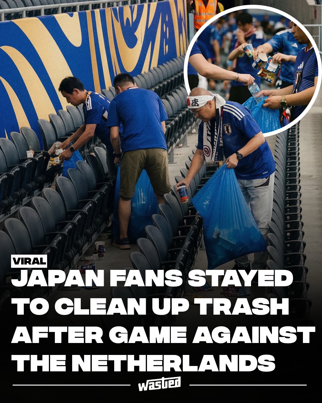 Japan fans cleaned the stands after their World Cup opener. Supporters stayed behind in Arlington, Texas, after Japan's June 14 Group F opener against the Netherlands and collected trash from the seating areas. Photos showed the same blue bags fans had been waving during the match now filled with litter after the final whistle.

Japan's supporters have done the same at recent World Cups, including the tournaments in Russia in 2018 and Qatar in 2022, a tradition that traces back to the country's first World Cup appearance in 1998. The habit reflects a broader cultural emphasis on leaving shared spaces as clean as you found them, win or lose.

This time the cleanup followed Daichi Kamada's late equalizer, which earned Japan a 2-2 draw after they twice came from behind, and it quickly became one of the early off-field images of the 2026 tournament. The players matched the gesture, leaving their locker room spotless, with folded towels and bagged trash, prompting fresh praise online for the Samurai Blue and their travelling support.

Sources: Fox 4 Dallas, Daily Hive, The Statesman.