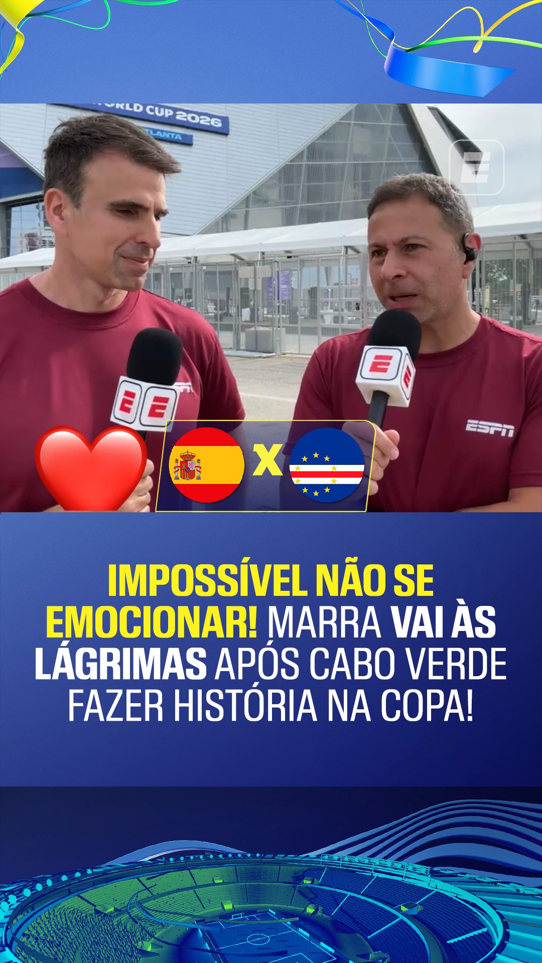 A EMOÇÃO QUE O FUTEBOL PROPORCIONA! ❤️👏 Mario Marra se emocionou com o empate histórico de Cabo Verde contra a Espanha, pela 1ª rodada da Copa do Mundo!

👉 Assista à Copa do Mundo FIFA pela CazéTV no Disney+, sem custo adicional.

#ESPN2026 #FIFAWorldCup