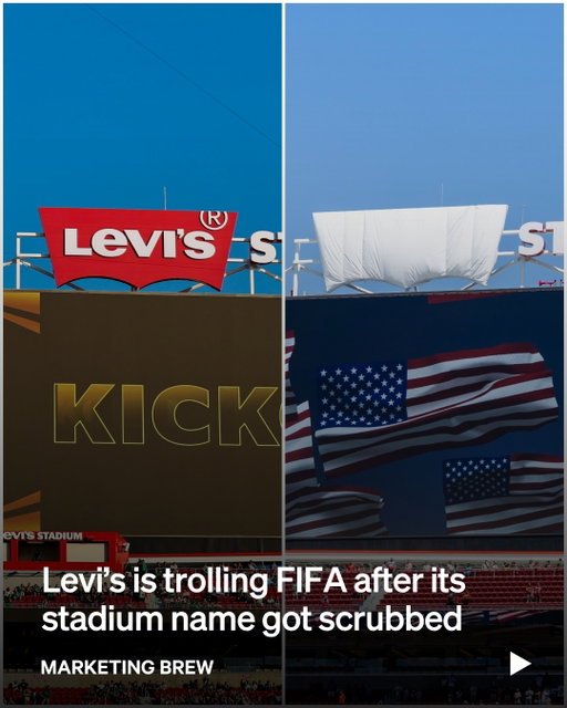 The World Cup's biggest wardrobe change rn? Stadium names.⁣
⁣
As FIFA's World Cup rolls through the US, some of the country's most recognizable stadiums are getting a temporary rebrand. Under FIFA rules, venues hosting matches can't display the names of non-FIFA sponsors, meaning places like Levi's Stadium are shedding their corporate identities and going by generic city-based names instead.⁣
⁣
Rather than quietly accepting the change, Levi's decided to have some fun with it. The company covered its own logo on Instagram and welcomed fans to the "beautiful [redacted] stadium," poking fun at the rule that effectively erases years of naming-rights marketing for the duration of the tournament.⁣
⁣
The requirement is part of a broader FIFA playbook that gives the organization tight control over host venues, from sponsor visibility to field standards. The result? Millions of soccer fans watching matches in venues that suddenly seem to have forgotten their own names, a branding blackout that's proving almost as entertaining as the action on the pitch.⁣
⁣
📸: IG/levis, Getty
