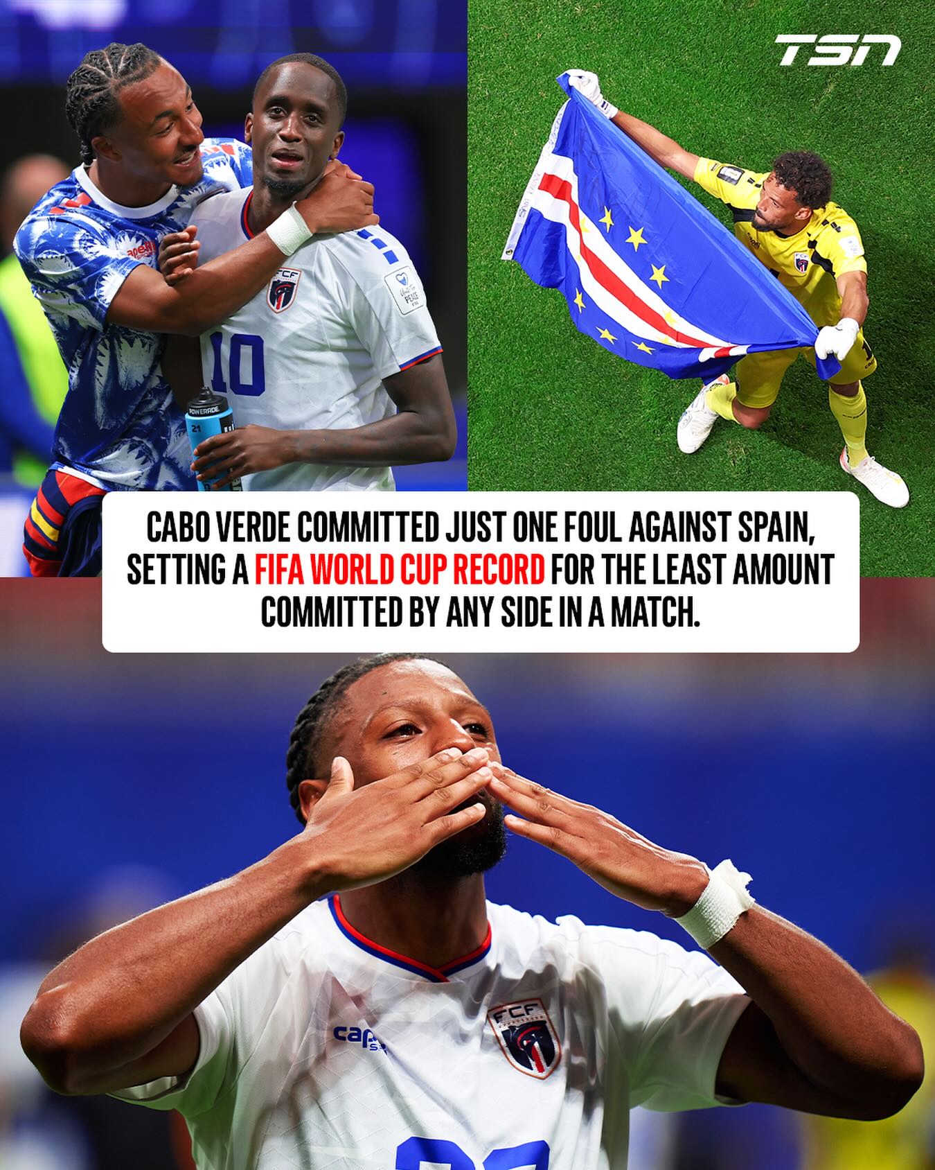 A historic outing for Cabo Verde, who in their opening match against Spain set a #FIFAWorldCup record for the least amount of fouls in a single fixture, at just one!

(via @espnfc)