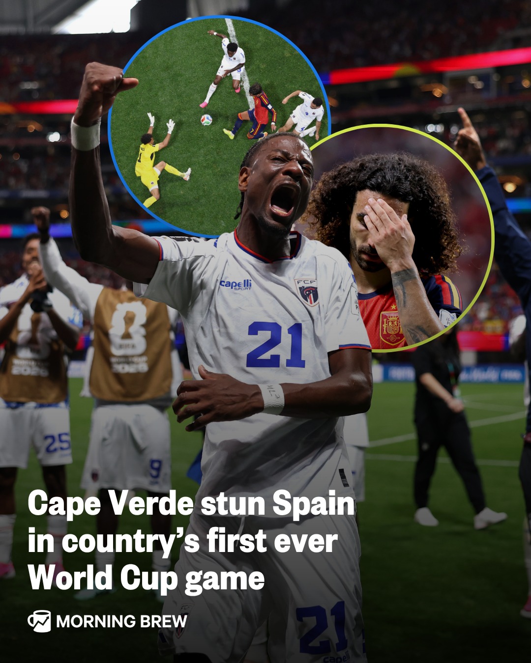A nil-nil draw never felt so good. ⁣
⁣
The third-smallest country by population to ever qualify for the FIFA World Cup, the island nation of Cape Verde pulled off one of the most shocking results in tournament history by pushing reigning European champion Spain to the limit in a 0-0 draw this afternoon.⁣
⁣
Making their tournament debut, the first group game for Cape Verde was viewed as a David vs. Goliath scenario. With the 3rd most-valuable squad among all 48 teams, per Transfermarkt, and ranked 2nd in the world by FIFA ahead of this year's event, Spain entered the World Cup as one of several heavy favorites. Meanwhile, Cape Verde were just hoping to avoid the same fate as Curacao—the smallest country in history to qualify—who lost 7-1 to Euro giant Germany just yesterday. ⁣
⁣
Armed with a country of 525,000 behind them, and a 40-year-old goalie in net, Cape Verde's starting XI stifled Spain for the full 90 minutes. Vozinha, the country's goalkeeper, made 7 saves and gained a few million Instagram followers in the process. Prior to the matchup he had just 56,000 on the platform, but after his heroics that number is now north of 4+ million.⁣
⁣
Safe to say we have our first feel good story of the summer.⁣
⁣
📸 : Getty