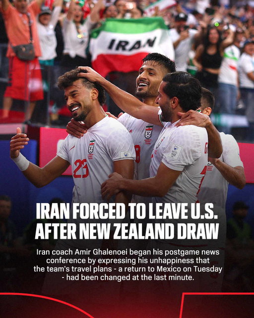 Iran coach Amir Ghalenoei called his team perhaps the "most oppressed team in the whole World Cup," after he said Iran have been forced to leave Los Angeles and return to their base camp in Tijuana, Mexico, immediately following their opening match.

Link in bio for more.