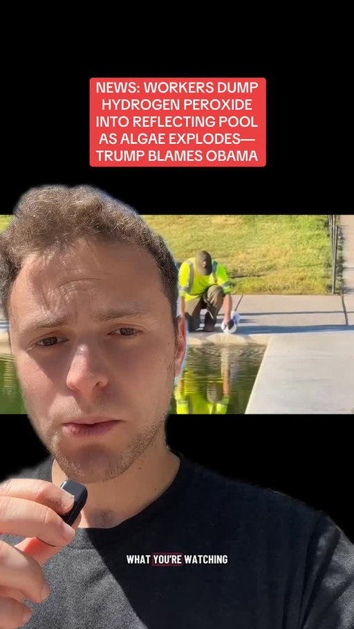 Workers dump hydrogen peroxide to try to fix reflecting pool as Trump administration blames Obama.