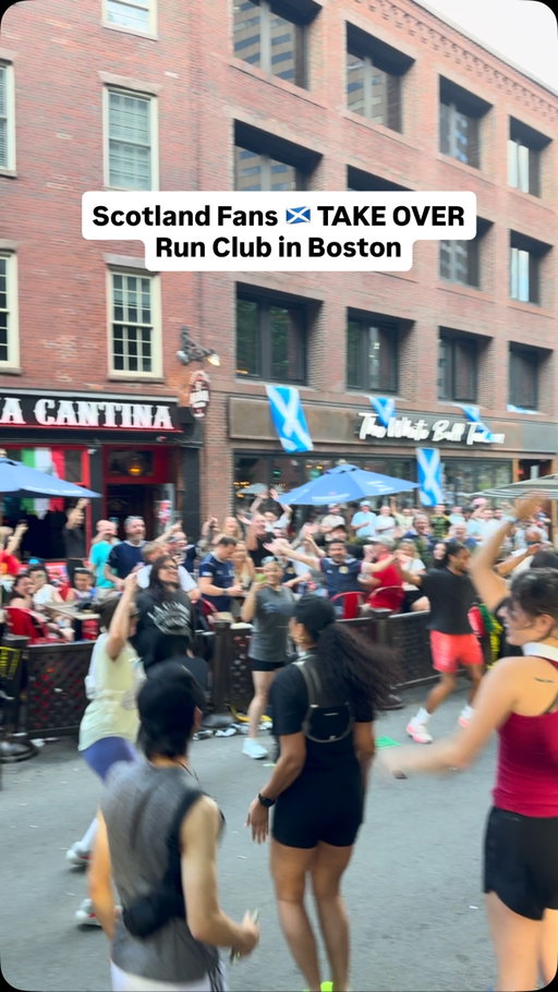 Scottish fans have TAKEN OVER, Boston 🍀 and the Tartan Army gave a little help to this run club as they warmed up😂

#Boston #Scotland #tartanarmy #FIFA #worldcup