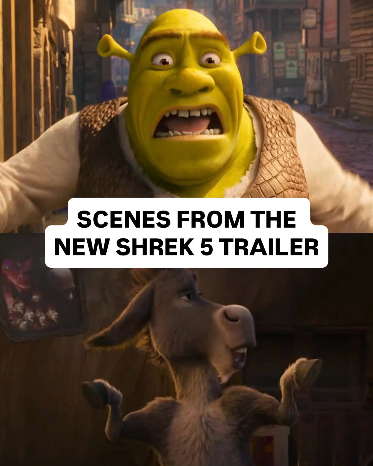 Moments from the official trailer for Shrek 5, which was just released. Set to hit theaters Summer 2027, y’all hyped?