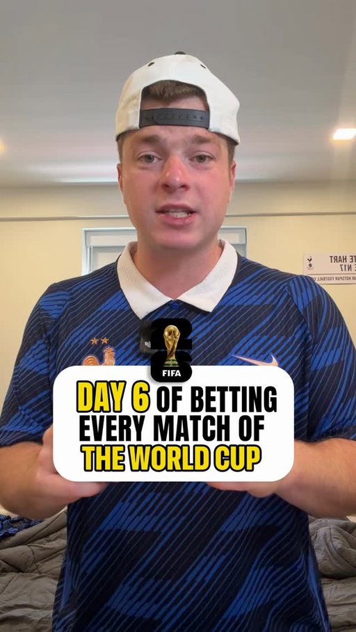 Day 6 of Betting Every Match of the World Cup

Current Record: 7-9 (-$159) 

⚽️ France/Senegal Over 2.5 Goals -132
⚽️ Iraq/Norway 1st Half Under 1.5 Goals -168
⚽️ Lautaro Martinez Anytime Goal +105
⚽️ Austria/Jordan 2-0 Correct Score +500
