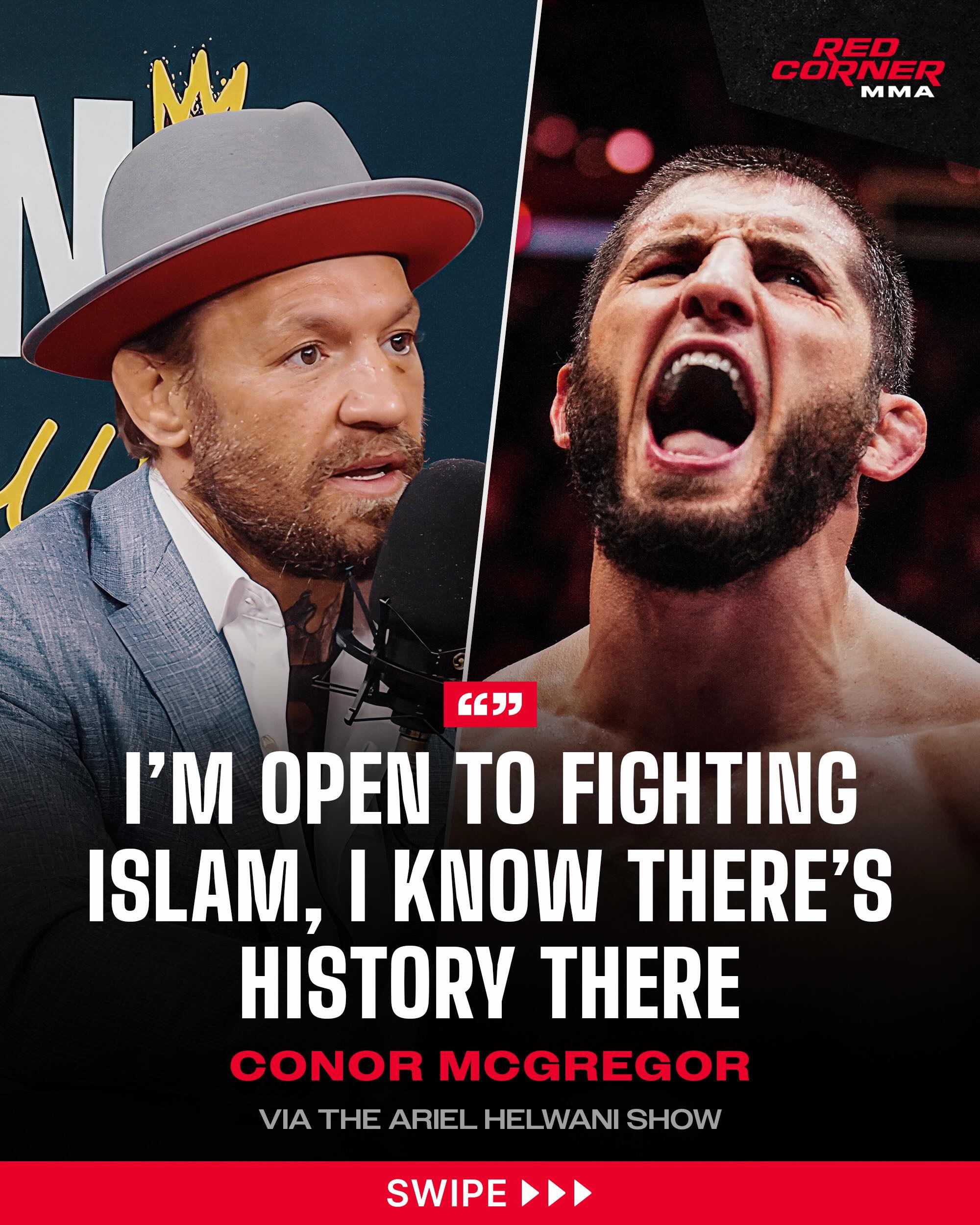 Connor McGregor says he’s open to fighting both Justin Gaethje and Islam Makhachev at their respective weight classes, noting the history with Team Khabib and saying he believes he can tee off on Gaethje:

“When Gaethje is on, he’s good. He’s okay, but when he’s off, he’s atrocious. I fancy him, handily. I fancy teeing off on Gaethje.

With Islam, I know there’s history there. I’m open to it.”

Via @arielhelwani