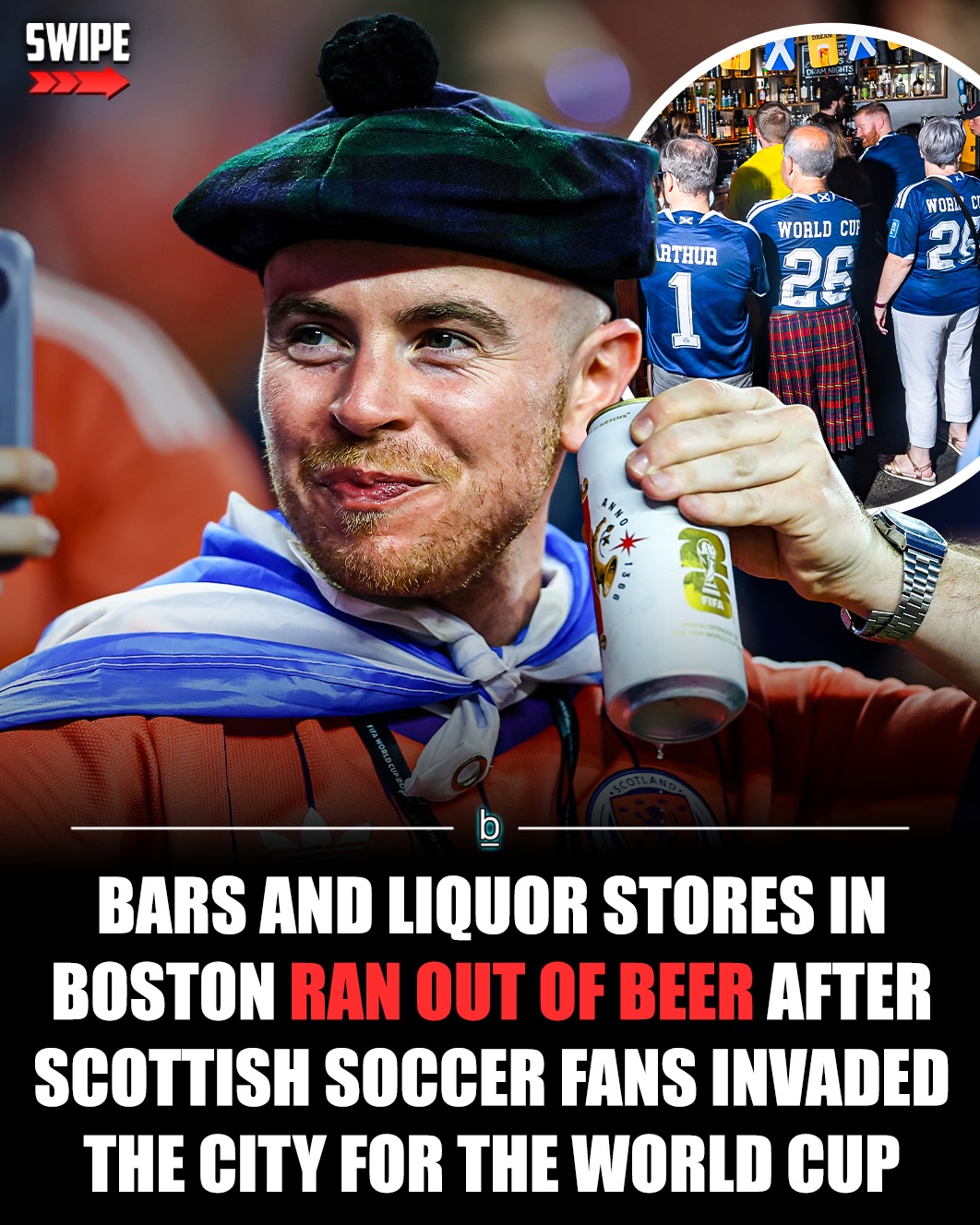 Boston has welcomed hundreds of thousands of soccer fans from around the globe who have descended upon the city for the World Cup. 🌎🏆

However, its bars and liquor stores were apparently not prepared for the ones who’ve arrived from Scotland, as the “Tartan Army” has been credited with exhausting the beer supply at a number of establishments in Beantown. 

Scottish fans have made their mark on the city since they began to arrive ahead of the tournament, and businesses that specialize in the sale of alcoholic beverages have been caught off guard by how thirsty they are.🍺

A number of flights that ferried Scottish fans to the United States for the World Cup ran out of beer before they landed, and that set the tone for what was slated to unfolded whent those supporters touched down.

According to The Boston Globe, Hennessy’s Bar, a watering hole located in the shadow of City Hall, credited the Tartan Army for drinking all of the beer they had on hand for the weekend, with the owner saying their supply was exhausted on Sunday night after tripling the amount of revenue they raked in on St. Patrick’s Day. ☘️ 

That came a day after Federal Wine & Spirits, a package store in the Financial District, ran out of all of the Budweiser and Corona it had stocked, and a refrigerator ended up breaking due to the heat that came with the front door constantly opening and closing due to the endless stream of customers. 😂

The outlet spoke with an Irish bar in Providence that was able to meet the demand while making $2,000 more than it normally does on a typical day, as the capital of Rhode Island also emerged as a prime destination for soccer fans thanks to its proximity to Foxborough (which is just 20 miles north). 🇮🇪

That includes the ones from Scotland who commissioned a massive fleet of school buses to save money on transportation costs, and one man said they dropped $16,000 on beer (the bulk of which seemed to be the beloved local delicacy that is Narragansett) for the occasion.

You love to see it. 👍

Follow 👉 @brobible for all things “dude” 😎 

#worldcup #fifa #beer #guys #men