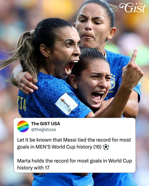 Messi tied the MEN'S scoring record. The record for the most goals in World Cup history still belongs to Marta. 🐐⁣
⁣
Argentina captain Lionel Messi scored his 16th World Cup goal ever on Tuesday night against Algeria, tying Germany's Miroslav Klose for most goals in MEN'S World Cup history. ⚽⁣
⁣⁣
MEN'S is an important differentiator here; Brazil's Marta holds the record for most World Cup goals ever with 17. 😌⁣ ⁣
⁣
#sports #menssports #womenssports #soccer #fifaworldcup2026