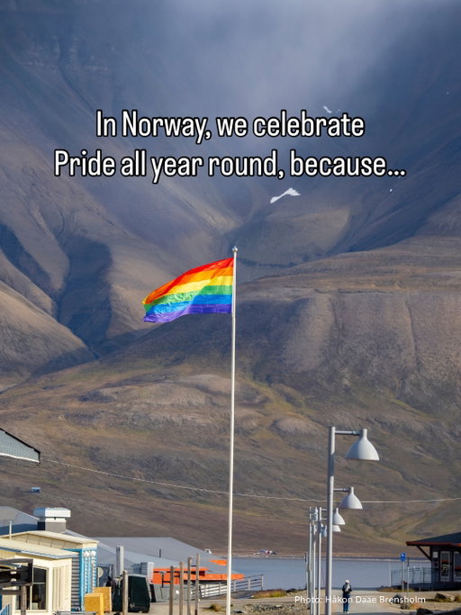 NB: the comments on this post will be turned on during working hours❤️

In Norway, human rights apply to everyone.
 
Equality.
Freedom. 
Diversity. 
Visibility. 
Love.
 
Values and principles we cannot take for granted.
Values and principles we must stand up for every day of the year.
 
We believe that celebrating Pride is an important reminder that all humans are equal, and should have equal rights no matter who they love🏳️‍🌈✊
 
For travellers, it’s nice to know that Norway is a welcoming country for the LGBTIQ+ community🫶
 
From the Northern most pride in Svalbard, to the biggest pride in our capital Oslo.

Swipe for Norway’s PRIDE calendar and all the locations📍🗓️

 

📸 Credits on photo