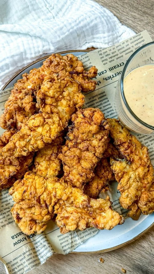 Crispy chicken tenders @farahjeats 

Comment “recipe” and I’ll send it to you 🫶

Crispy Chicken Tenders inspired by Raising Cane’s chicken fingers. Delicious tenders that are juicy on the inside and perfectly crunchy on the outside. With a tasty dipping sauce.

#easyrecipe #foodie
