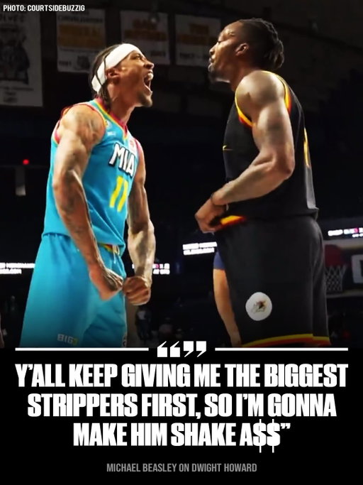 Michael Beasley on playing Dwight Howard in the season opener of the @thebig3 this weekend:

“Y’all keep giving me the biggest stripper first, so I’m gonna make him shake ass... I had to switch to Young Thug and do it to him with no condom.”

3s and Ones Podcast with @chrisbhaynesnba 
Photo by @courtsidebuzzig