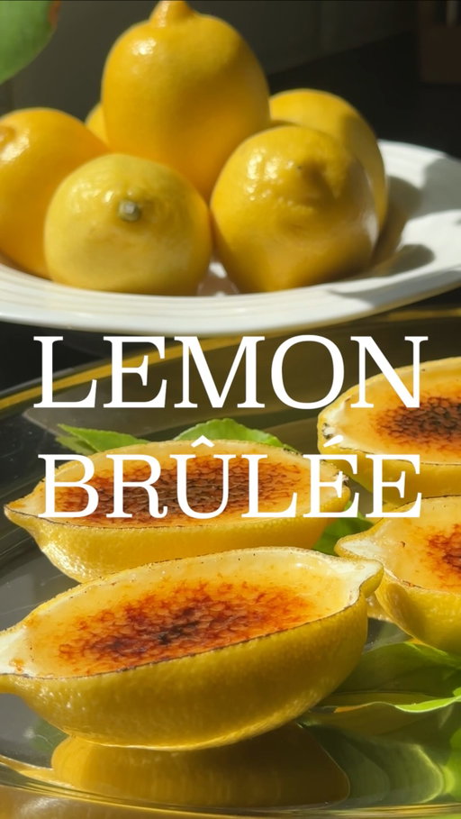 LEMON BRÛLÉE 🍋 RECIPE ⬇️

This is a very simple but incredibly effective dessert. I saw a bunch of these recipes going around last summer, and thought I’d give it a go - well worth it - it’s effectively a lemon posset with a brûlée top. Delicious and so easy.

- Using 4 lemons (get ones without wax on the shell, as will use the zest), split 3 of them in half lengthways and remove the flesh 
- Pass the flesh through a sieve measure out around 110ml, and reserve it in a bowl
- In a saucepan add 500ml whipping cream, 120g white sugar, and the zest from the 4th lemon. Bring to a simmer and reduce slightly until it coats the back of a spoon
- Pour the mixture back into the lemon shells and chill in the fridge for 6 hours or overnight
- Top with brown sugar and use a torch to melt / brown it
- Serve once the sugar has set hard

#lemon #dessert #brulee #posset #cooking