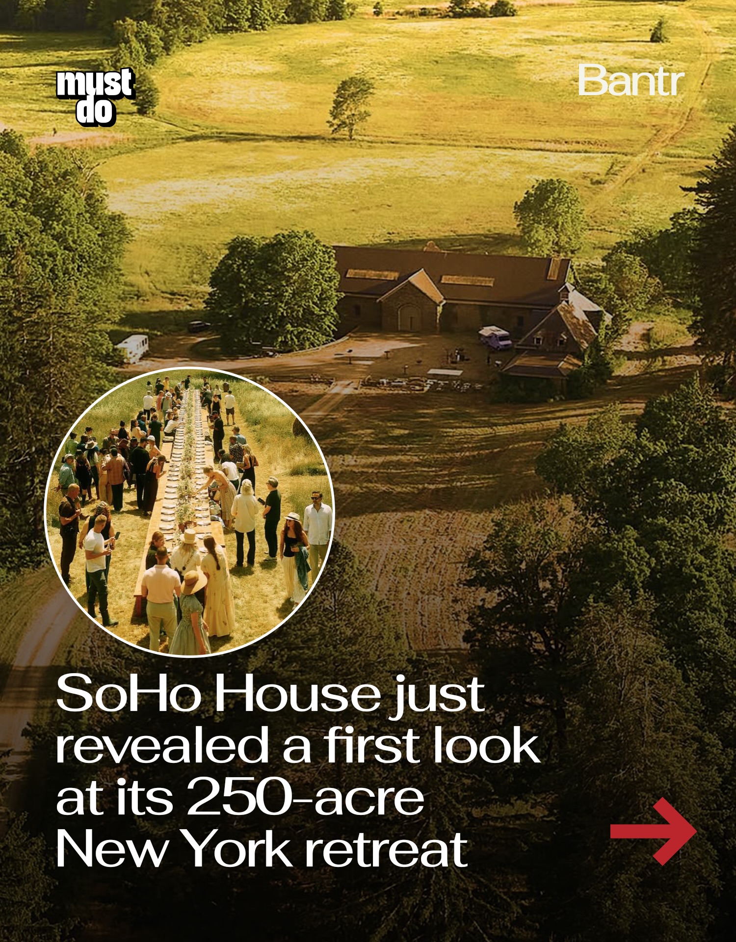 Soho House has shared a first look at its upcoming Hudson Valley Farmhouse, giving members and guests an early glimpse of the 250-acre property before construction officially begins.

Set in Rhinebeck, about two hours north of Manhattan, the future retreat will be built around a restored 19th-century manor house and former farmland. Plans include 45 bedrooms and cabins, a restaurant and bar inside a converted barn, a pool, and a large wellness club with a gym, spa, studios, and recovery spaces.

The landscape and estate that will eventually become Soho House’s first Farmhouse location in the United States.

Opening in 2027.

Media via @sohohouse

#bantrtravel #mustdonyc #sohohouse