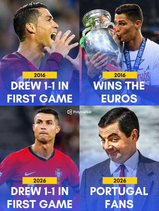 In 2016, Portugal drew their opening game in the Euros 1-1 with Iceland. They ended up winning the who tournament which would be Portugal’s first European Championship. 

Portugal have just drawn their opening game of the 2026 World Cup with DR Congo. Could Portugal win their first ever World Cup? 👀🤔