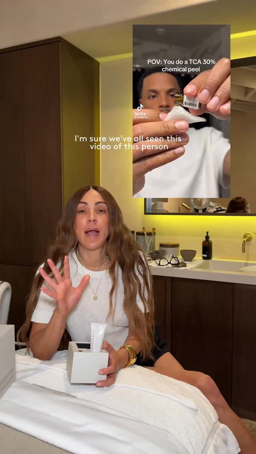 This is your friendly (not so friendly) reminder that YOU SHOULD NEVER DO A TCA PEEL AT HOME.⁠
⁠
TCA peels are professional-strength treatments that can cause serious irritation, burns, hyperpigmentation, scarring, and long-term skin damage when used incorrectly. Just because you can buy something online doesn't mean it's safe to use without proper training.⁠
⁠
If you're looking to improve texture, brighten dull skin, fade discoloration, or get that post-peel glow, there are much safer ways to do it. My Triple Acid Signature Peel was specifically formulated for at-home use and combines a blend of exfoliating acids to help resurface and refresh the skin without the risks that come with a professional peel.⁠