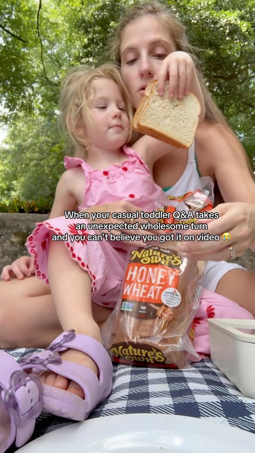 Idk if it was the sweetness from the Honey Wheat bread talking...but that last answer had me in tears 🥹 #ad

@naturesownbread ‘s new simpler recipe is non-GMO verified which I love, but still has the same great honey taste that she loves. #naturesownpartner #getbreaducated