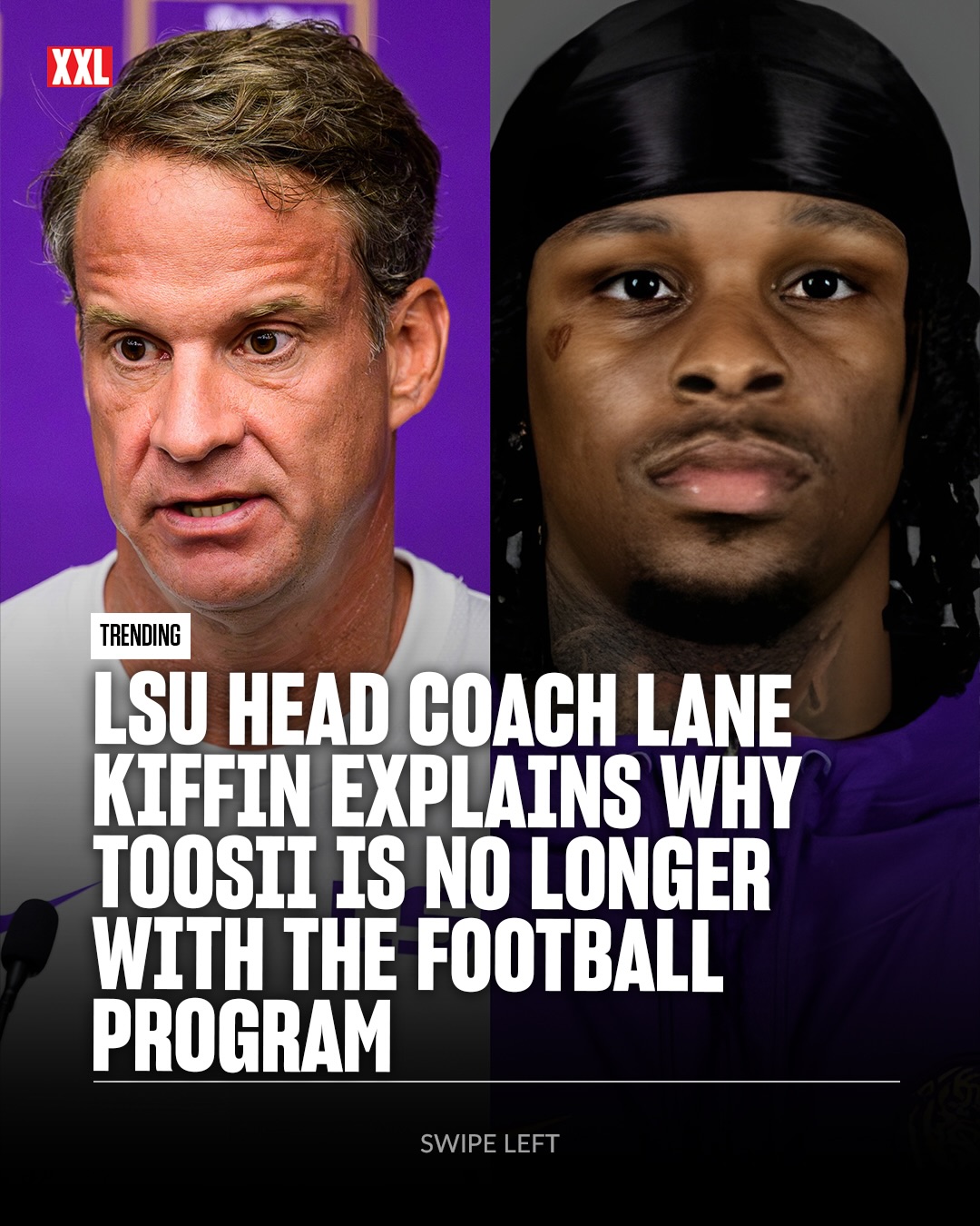 LSU head coach Lane Kiffin explains why Toosii is no longer with the football program, saying the rapper signed a deal with a gambling company to shoot commercials and returned to his music career.

“He signed with one of those gambling companies where you do the commercials and stuff... so he went back to his professional career, but I really enjoyed being around him. It wasn’t a stunt at all.”

Toosii was previously listed on Louisiana State University’s 2026 football roster as a freshman wide receiver after enrolling at the school back in January.

🎥: In The Bayou with Tyrann Mathieu/YouTube

Would you still like to see Toosii play college football? 🏈⬇️