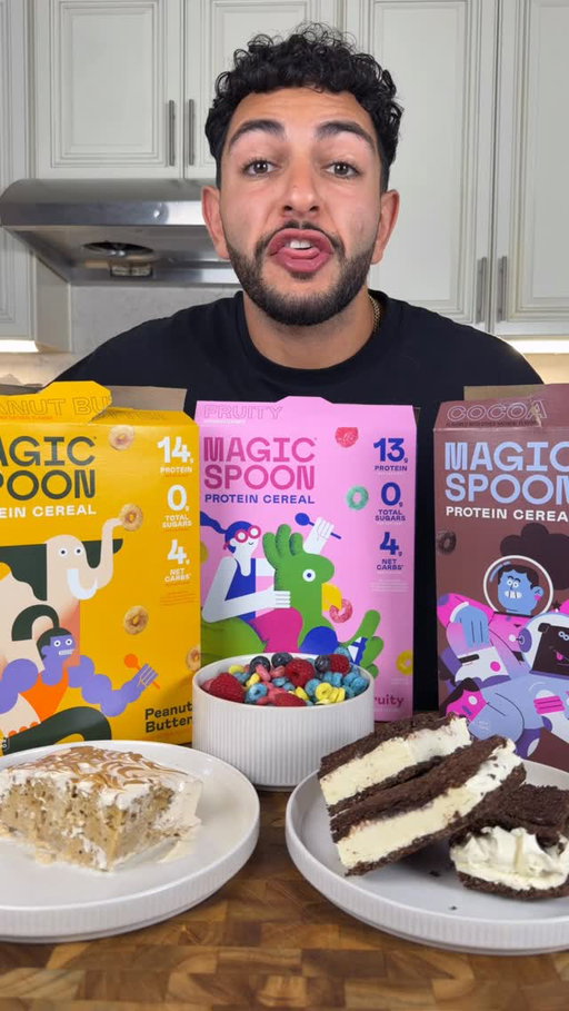 3 levels of dessert using @magicspooncereal 🍫🍦🍰

Level 1: Cereal Bowl 🥣
Magic Spoon + fruits 🫐 

Level 2: Peanut Butter Tres Leches Cake 🍰
Cake:
• 2 cups Peanut Butter Magic Spoon cereal
• 3 eggs
• 3/4 cup milk
• 1/4 cup unsweetened applesauce
• 1/4 cup flour
• 1 tsp baking powder
• 1 tsp vanilla extract 

Blend until smooth, pour into an 8x8 baking dish and bake at 350°F for 20-24 minutes.

Soak:
• 12 oz vanilla protein shake 

Poke holes all over the cake and slowly pour the protein shake over top. Refrigerate for at least 2 hours.

Topping:
• 8 oz Lite Cool Whip
• 2 tbsp PB powder

Peanut Butter Drizzle:
• 2 tbsp peanut butter

Finish with crushed Peanut Butter Magic Spoon.

Level 3: Cocoa Ice Cream Sandwich Bars 🍫🍦

Crust:
• 4 cups crushed Cocoa Magic Spoon
• 6 tbsp melted butter
• 2 tbsp cocoa powder
• 1/4 tsp salt

Mix and divide between two parchment-lined pans. Press firmly and bake at 350°F for 7-8 minutes.

Filling:
• 8 oz Lite Cool Whip 
• 1 cup sugar free vanilla Greek yogurt
• 1 package sugar-free vanilla pudding mix

Spread over one crust and freeze 30 minutes.

Chocolate Layer:
• 1/2 cup dark chocolate chips
• 1 tsp coconut oil

Melt and spread a thin layer over the filling. Freeze 10 minutes, add the second crust, then freeze 4 hours or overnight. Slice and enjoy!

Which flavor would you pick up in store⁉️🤔 

#ad #magicspoonpartner #dessert