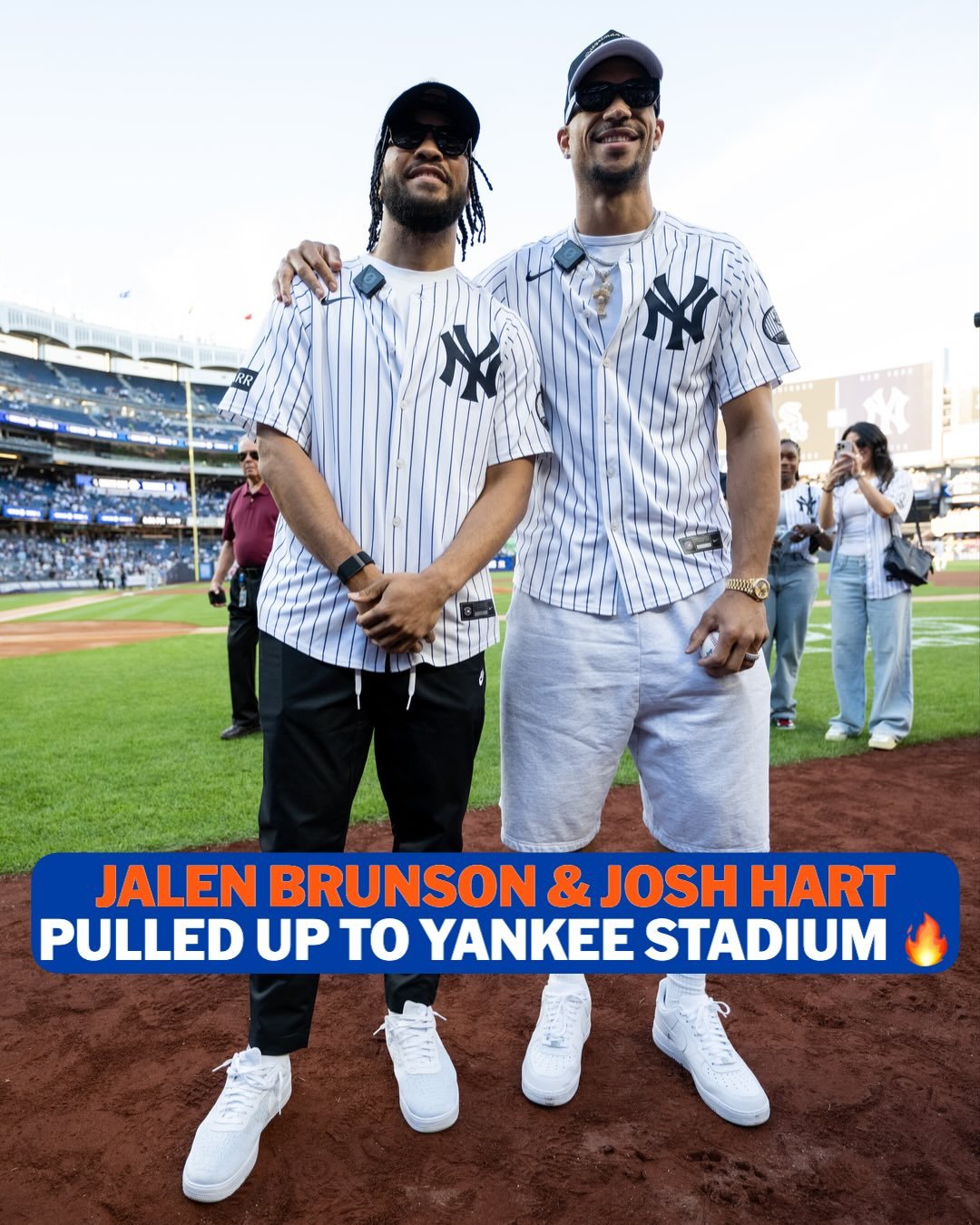 The NBA champs electrify Yankee Stadium 🔥

New York Knicks Jalen Brunson and Josh Hart take the bump for some LEGENDARY first pitches!

#Knicks #NBAFinals #Yankees