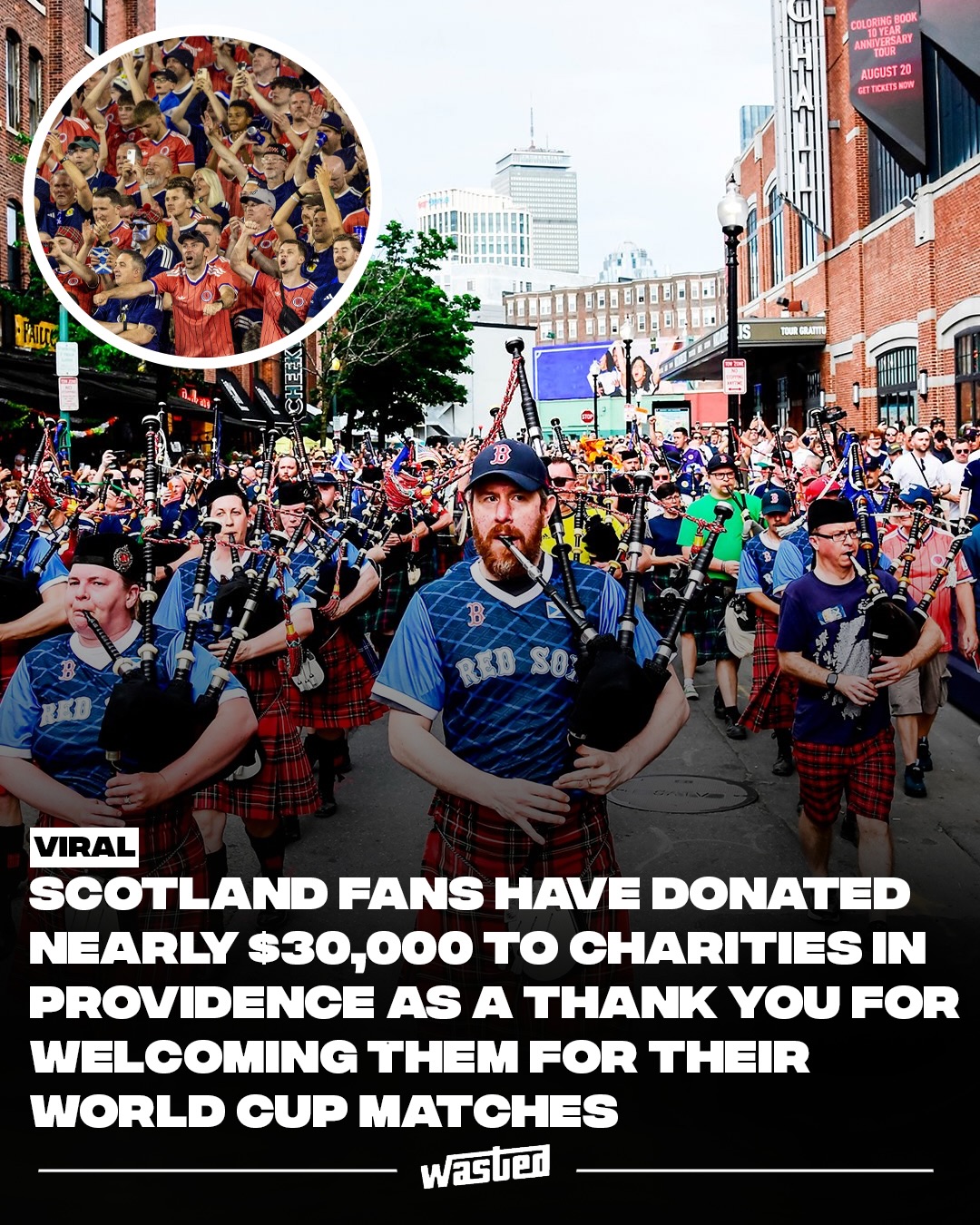Scotland's traveling fans, the famed Tartan Army, have donated nearly $30,000 to charities in Providence, Rhode Island as a thank-you for hosting them during the World Cup. When the draw sent Scotland to play near Boston and many fans found hotels there unaffordable, they based themselves in Providence instead, with a local group dubbed the Providence Tartan Army helping roughly 5,000 to 10,000 supporters find cheaper lodging. The fans repaid that hospitality in cash and goodwill.

The donations break down across three causes: $10,000 to the cancer unit at Hasbro Children's Hospital, $10,000 to a grassroots soccer program getting underprivileged Rhode Island kids into the game, and $6,500 to the Rhode Island Highlanders Pipe Band to fund a program teaching children to play the bagpipes for two years. The hospital gift is the largest single donation in the Tartan Army's history, presented during a downtown march.

The generosity is a long-running ritual, not a one-off. "Since 2003, every away game, that's 112 consecutive, we donate money to a children's charity," organizer Ally Henry said. The fans raised the money through t-shirt sales and charity portions of their team-bus tickets.

Sources: The Boston Globe, WPRI, Bleacher Report.