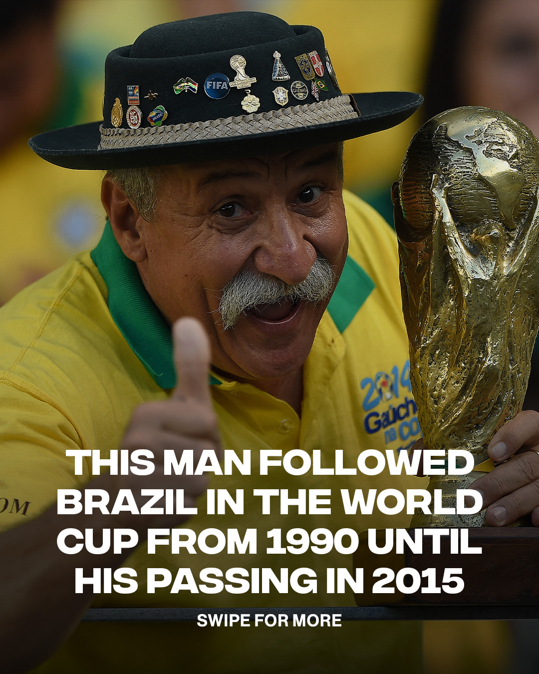 Clóvis Acosta Fernandes was a famous Brazilian football fan known for his unwavering support of the Brazil national team. Nicknamed "Gaúcho da Copa," he attended more than 150 Brazil matches around the world and became internationally recognized during the 2014 FIFA World Cup when he was photographed tearfully watching Brazil's 7–1 defeat to Germany. His passion, loyalty, and sportsmanship made him an iconic figure in world football.
ㅤ
Fernandes passed away from cancer in 2015 at the age of 60, leaving behind a lasting legacy as one of football's most devoted supporters.
ㅤ
@gettyimages