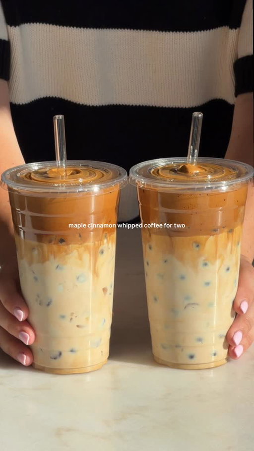 instant coffee recipe ☕️✨

PREP ICE: make coffee ice the night before by mixing 3 rounded spoonfuls of instant coffee into 2 cups of water. pour into ice mold and let freeze. my ice molds are from @amazon

MAKE DRINK: add coffee ice and 3/4 cups whole milk to two large cups. in a seperate container, whisk together 3 rounded spoonfuls of instant coffee, 3 spoonfuls @runamokmaple maple syrup, a dash of cinnamon, and 2.5 oz water. whisk until fluffy (make sure to use a high powered electric whisk) then divide evenly between cups. be sure to stir very well before enjoying ✨

#whippedcoffee #coffee #icedcoffee #instantcoffee #dalgonacoffee