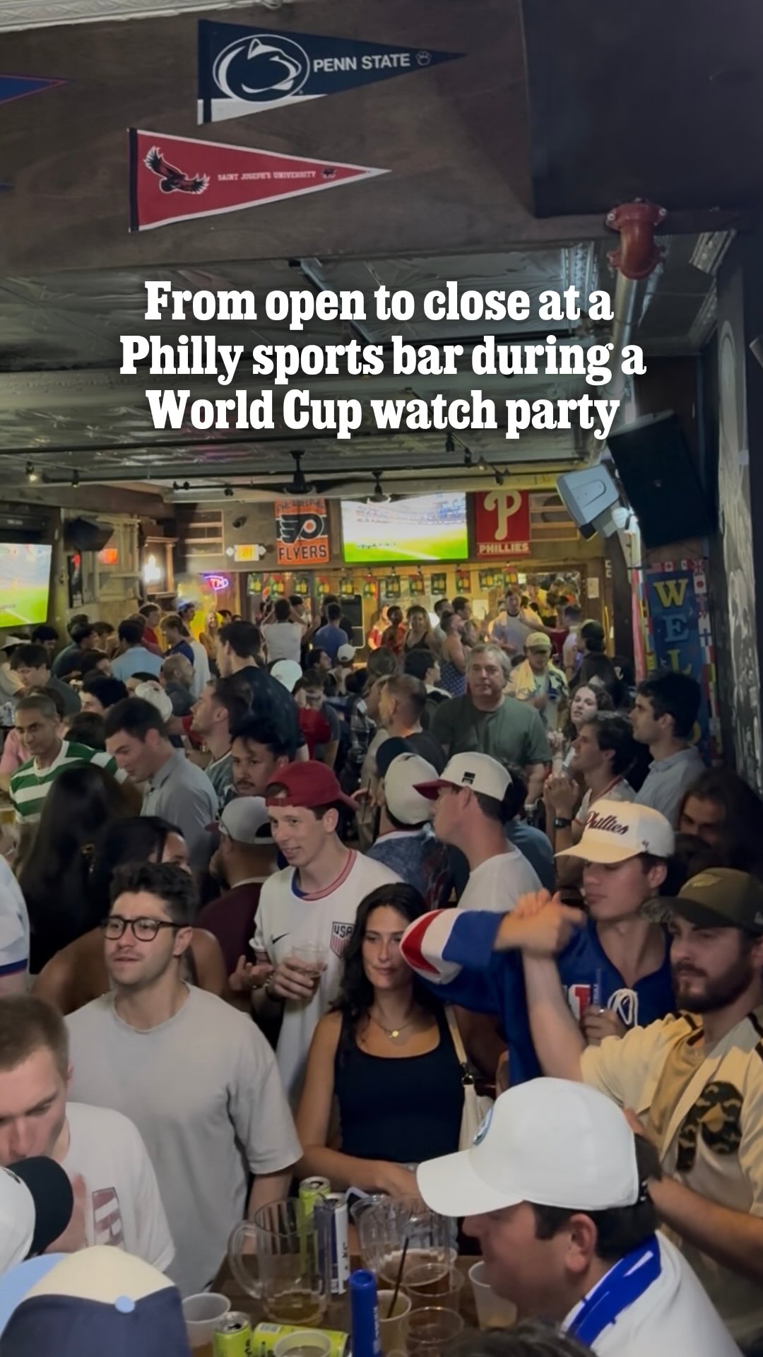 We spent 13 hours at the same Philly sports bar during a World Cup watch party.

From 3 p.m. to 4 a.m.

With some Philly bars now allowed to stay open until 4 a.m. during the World Cup, we wanted to find out what an entire day (and night) of soccer fandom actually looks like.
What we got was a front-row seat to every phase of a Philly watch party: the early arrivals, the die-hards, the late-night crowd, and a Team USA performance that kept everyone buzzing.

Here’s what happened when reporters from The Philadelphia Inquirer and The Wall Street Journal settled in for the long haul. ⚽🍻

📹 by Farah Otero-Amad (WSJ), Vaughn Johnson, Paola Pérez, Ariane Datil, Henry Savage / Staff
✂️ by Ariane Datil / Staff