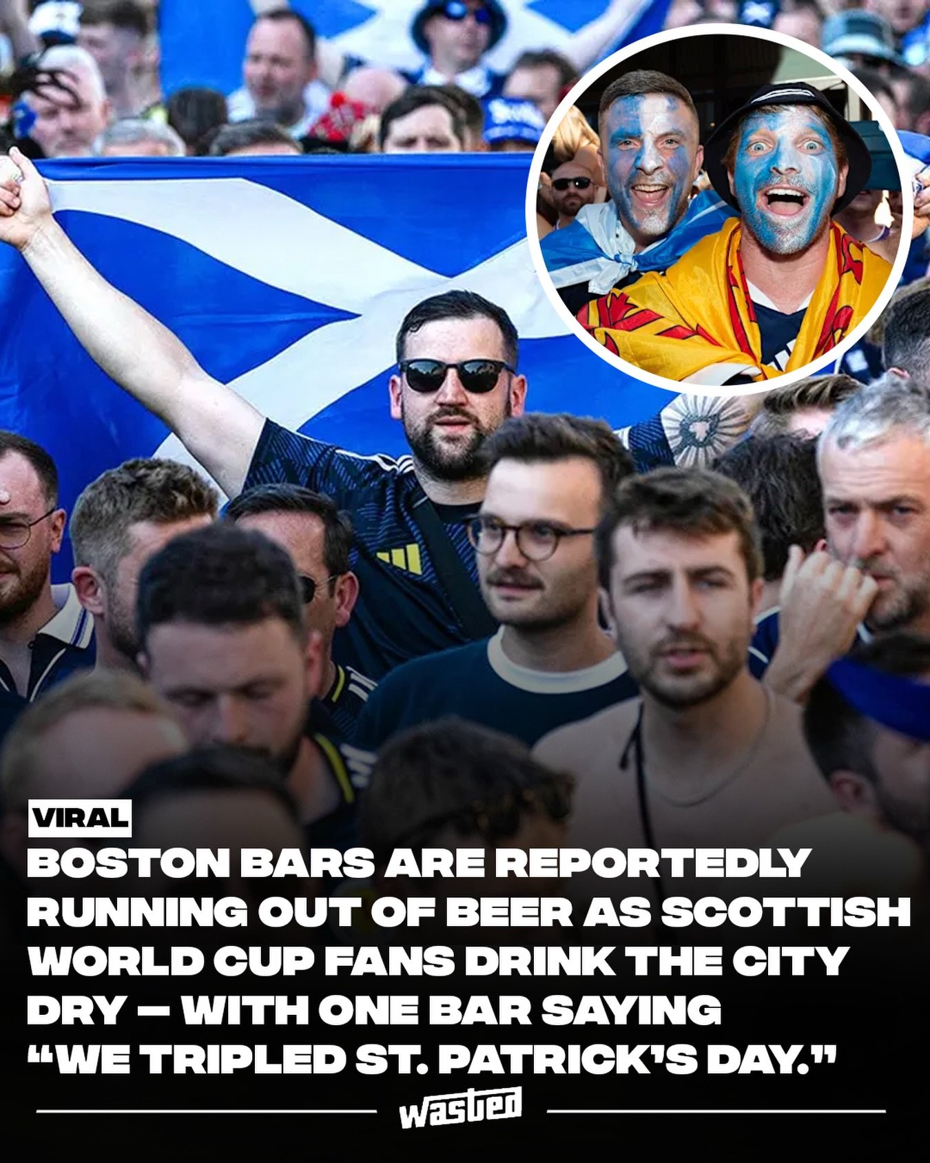 Boston's bars have been running dry, and the Scottish are to blame. As tens of thousands of Tartan Army supporters descended on the city for Scotland's first World Cup in 28 years, their legendary thirst overwhelmed pub after pub, with several venues running clean out of beer. Hennessy's Bar in downtown Boston summed up the scale of it bluntly: "We tripled St. Patrick's Day."

The numbers are staggering. Hennessy's COO Noelle Somers said the 30-year-old bar sold out of beer entirely on Sunday night, adding, "We've never seen anything like it." The Samuel Adams downtown taproom drained roughly 90 kegs of Boston Lager, four times what it sells over a typical four-day holiday stretch, forcing emergency deliveries. Federal Wine & Spirits sold out of Budweiser and Corona in a day, and reportedly broke a fridge door from constant opening. One fan recalled arriving at the White Bull Tavern to find "no beer, the Scottish fans just drank the place dry, and all they had was Bud Light."

The revelry included a party boat where fans reportedly downed 2,000 beers before the Haiti match. Scotland won 1-0, then marched on Fenway Park. They face Morocco next.

Sources: ESPN, NBC Boston, Tasting Table.