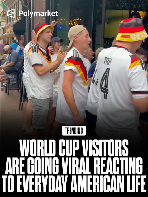 As hundreds of thousands of international visitors arrive in the United States for the 2026 FIFA World Cup, many are taking to social media to document not just the matches but the quirks of everyday American life. 

Videos marveling at sprawling supermarkets, free ice dispensers, oversized pickup trucks, 24-hour stores and friendly customer service have become a viral trend, offering Americans an outside perspective on routines they often take for granted. 

Traders predict a 70% chance the United States will win Group D.
