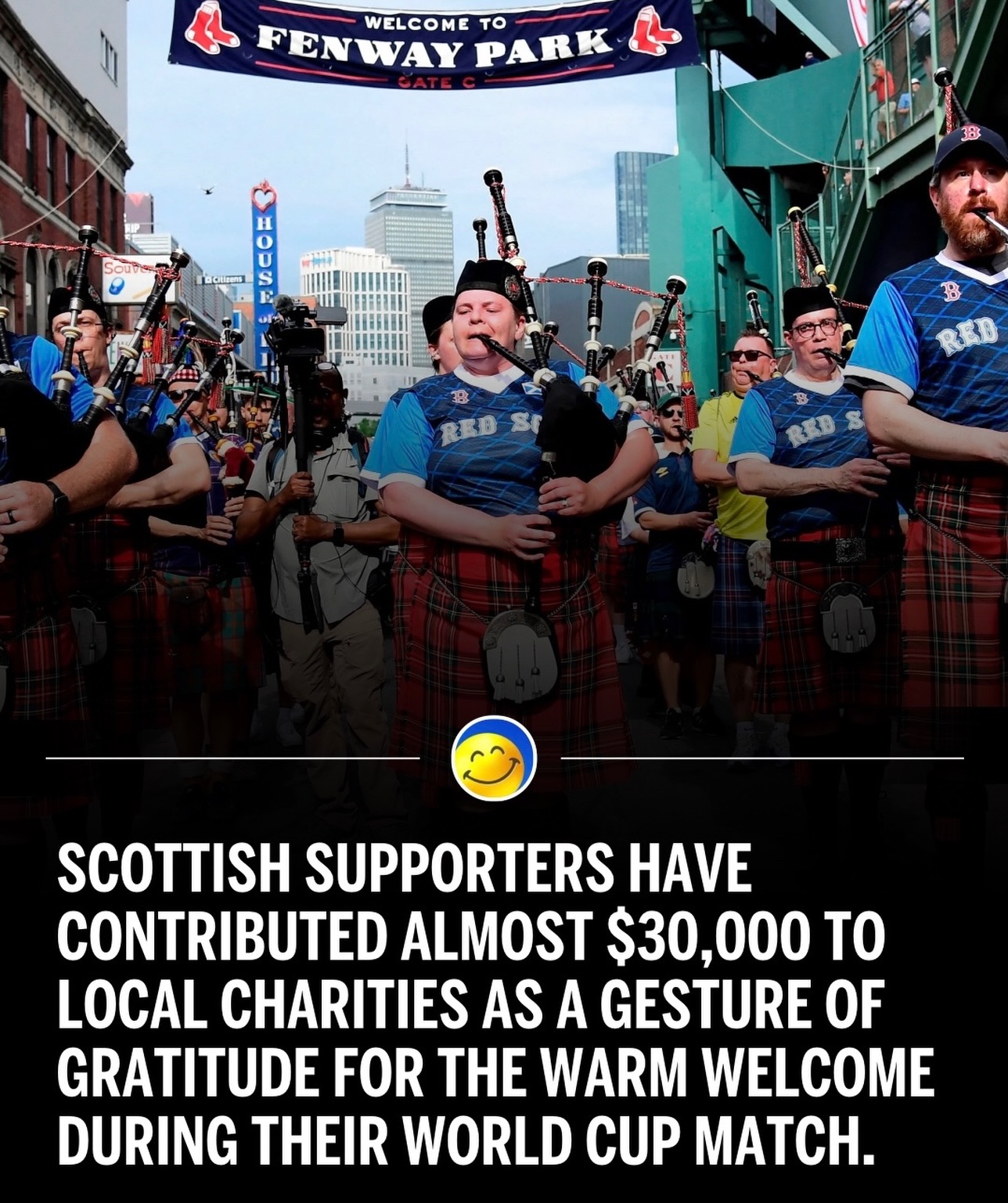 Huge W for Scotland🙌💙💛

Scottish football supporters, known as the Tartan Army, have donated nearly $30,000 to charitable organizations in Providence, Rhode Island, while attending the 2026 World Cup. The fans chose to lodge in Providence due to high hotel costs in the neighboring host city of Boston. The contributions were distributed among the Hasbro Children’s Hospital cancer unit, a grassroots youth soccer initiative, and the Rhode Island Highlanders Pipe Band. This philanthropic effort marks the 112th consecutive away match at which the group has donated to local children’s causes, a tradition maintained since 2003. Funding for the donations was generated through the sale of commemorative t-shirts and surcharges on fan bus tickets used to commute to tournament matches. The gesture has been recognized by local leaders as a significant act of international goodwill, reinforcing the Tartan Army’s reputation for community engagement during major sporting events. These donations reflect a long-standing commitment to leaving a positive social impact on host communities by supporting local youth and cultural programs.