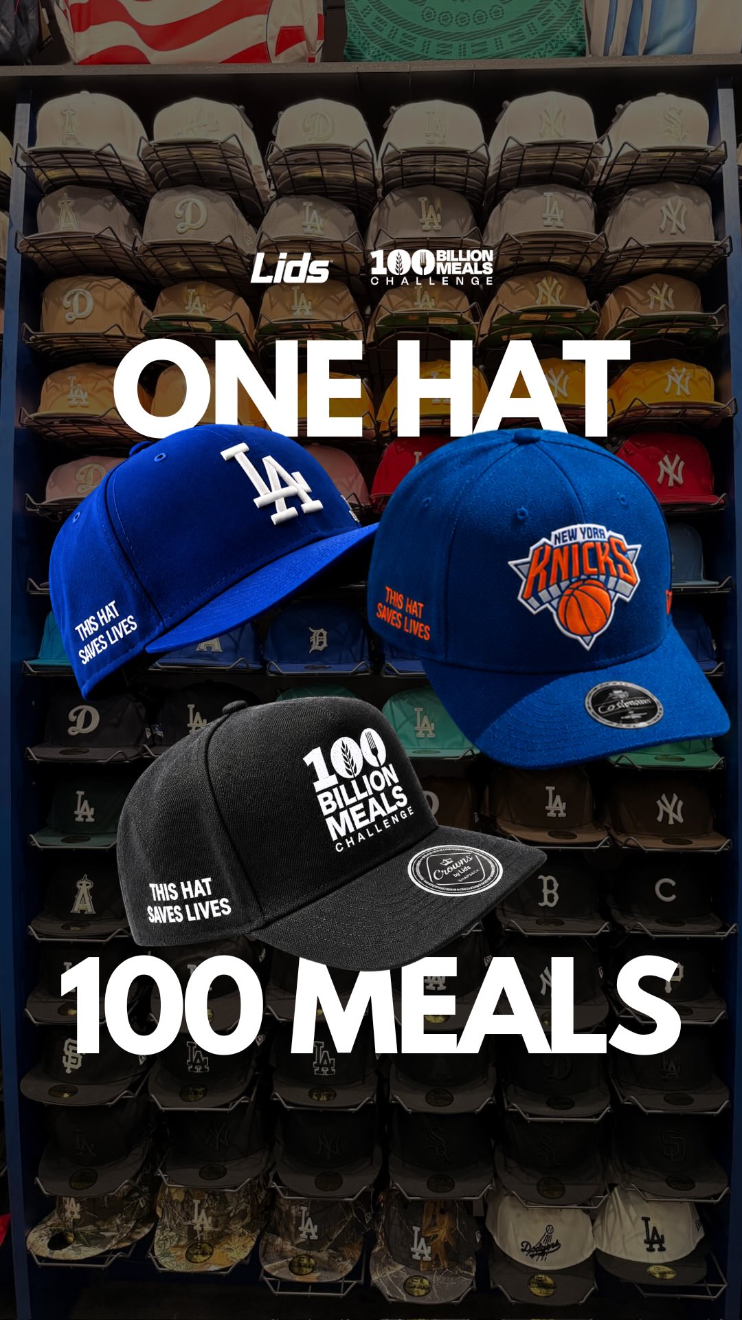 This might be the most impactful hat you’ll ever own. 🧢❤️

Not because it’s trendy or limited edition… but because @Lids has partnered with the 100 Billion Meals Challenge to help fight hunger one hat at a time! 🌎

Every qualifying “This Hat Saves Lives” embroidery helps provide 100 meals to people facing hunger through the 100 Billion Meals Challenge. And that’s what we love most about this campaign: something as simple as a hat can help create real impact.

Here’s how it works: Choose a qualifying licensed hat Add the “This Hat Saves Lives” embroidery Help provide 100 meals to someone in need

One hat. 100 meals. Now that’s a statement piece.

COMMENT ‘HAT’ for more information or visit 100BillionMeals.org/Lids and find a participating location.