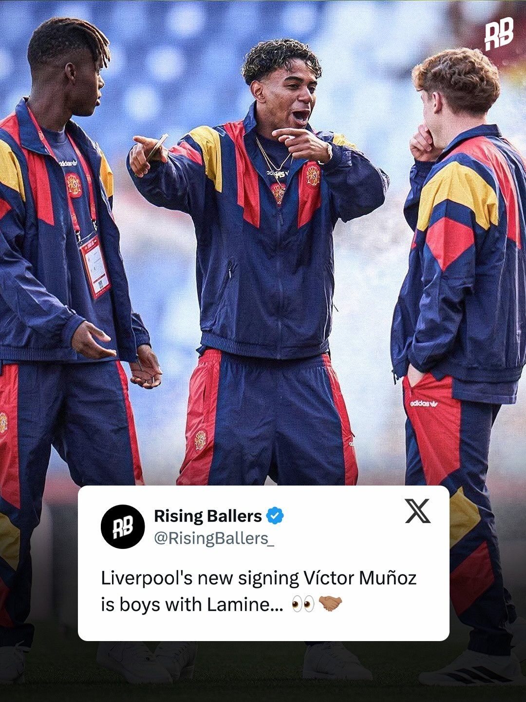 New Liverpool signing Victor Muñoz and Lamine Yamal are boys and have been seen hanging out together in Spain training… 👀🇪🇸

The attacker cooked for Osasuna this season, and is now part of the World Cup squad with Lamine. Expect some lightning pace down the wing at Anfield next season. 😮‍💨

Two of Spain’s most exciting attacking ballers playing for two of the biggest clubs in the world. They’re really taking over. 🧏🏽‍♂️