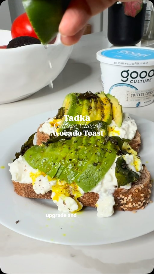 #GoodCulturePartner 🥑Tadka Avocado Cottage Cheese Toast🥑This is how avocado toast just got a major upgrade, and I will never go back.

@good_culture cottage cheese is a permanent fixture in my fridge. It’s creamy, with the most perfect curd texture, and with 14 grams of protein in just half a cup plus live and active cultures, it’s the easiest way for me to hit my protein goals without sacrificing flavor. Clean ingredients, incredibly versatile, and just as good in sweet dishes as savory. 🥳

Today we’re taking classic avocado toast and giving it an Indian finish with a sizzling spiced tadka drizzle. The perfect curd texture, protein and fiber packed and big flavor, every single bite is next level.

RECIPE (per slice)

🥑1 slice sourdough or multigrain bread, toasted

🥑¼ cup @good_culture cottage cheese, spread generously

🥑½ avocado, sliced, plus salt and pepper to taste

🥑Tadka: Heat 1 tbsp olive oil, add ½ tsp mustard seeds until they sizzle and pop, then 6-8 curry leaves, 1 split green chile and ¼ tsp turmeric. Bloom for 30 seconds max, don’t let it burn.

🥑Drizzle the tadka over your toast and finish with fresh lime juice, dill and cilantro.

Save this one, you’ll be making it on repeat. 

#cottagecheese #protein #avocadotoast tadka breakfast highprotein
