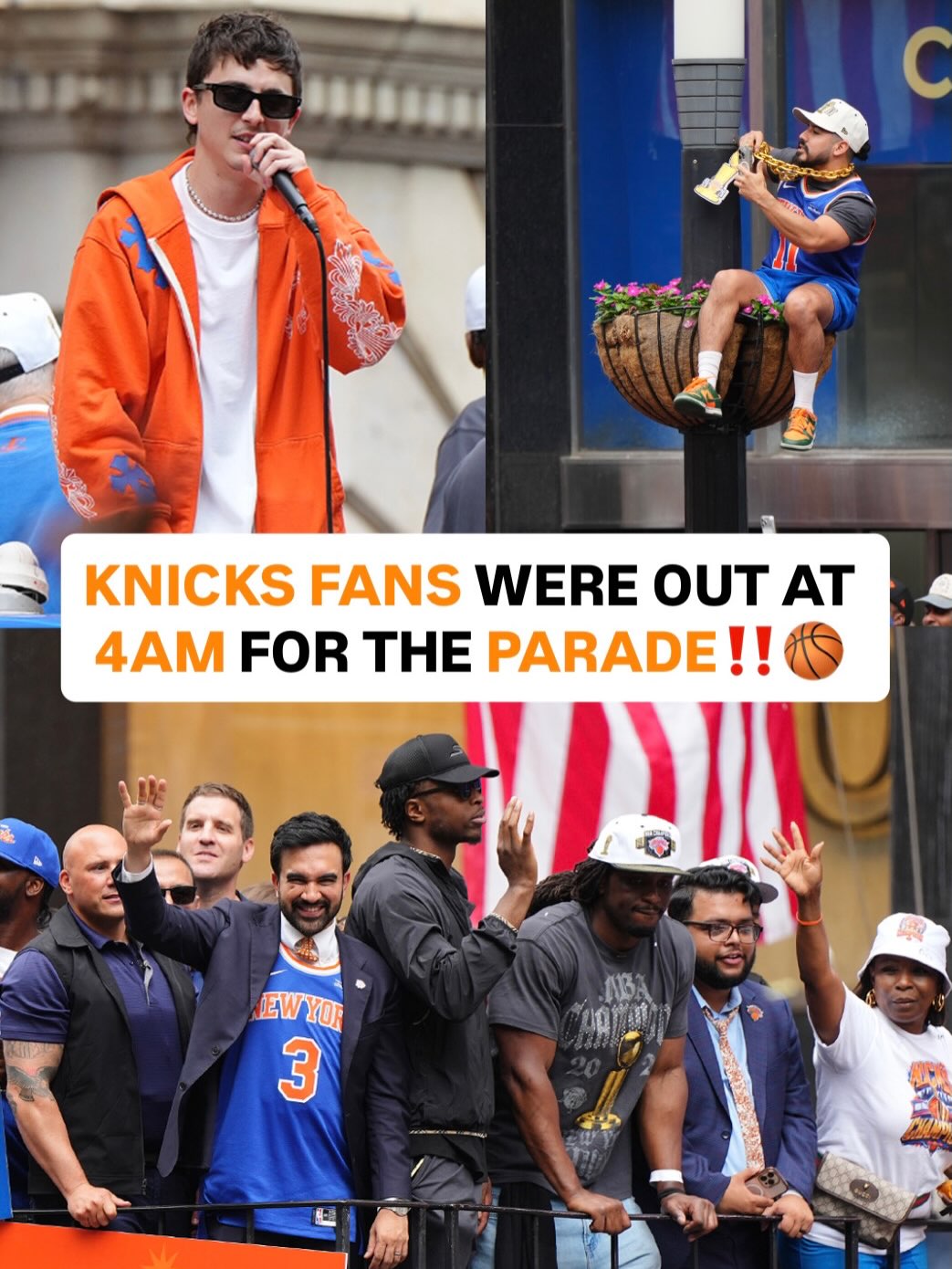 Thousands of fans showed up for the Knicks Championship parade‼️🏆

New Yorkers lined up as early as 4AM for the ticker tape parade, which included appearances by Timothee Chalamet, Fat Joe and Mayor Zohran Mamdani 👀

What do y’all think of the Knicks win⁉️