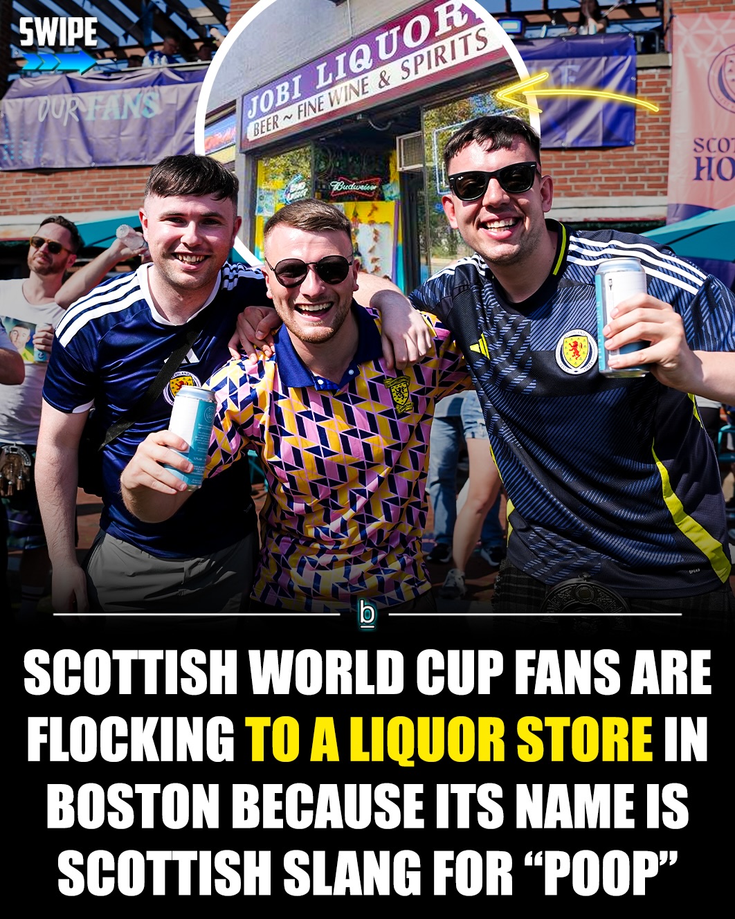 Scottish World Cup fans have been leaving their mark all over Boston, but one local liquor store has unexpectedly become one of the biggest attractions in the city. 😂

As thousands of members of Scotland’s famous Tartan Army flood Boston for the World Cup, they’ve been drinking bars dry, clearing out beer inventories, and turning the city into a sea of navy blue jerseys. ⚽️

But for many supporters, there’s one stop that’s become just as important as the pubs. That would be Jobi Liquors. 🥃

The family-owned liquor store has been drawing massive crowds after Scottish fans realized its name sounds remarkably similar to “jobbie,” a slang word back home for… poop. 💩

What started as an inside joke has turned into a full-blown tourist destination, with thousands of fans reportedly stopping by to snap photos outside the store before stocking up on drinks. 📸

The owner says business has been booming and he’s constantly having to order more beer to keep up with demand.

Not bad for a liquor store that accidentally became the funniest landmark in Boston. 🤣🍺

Follow 👉 @brobible for all things “dude” 😎 

#scottland #worldcup #beer #booze #guys