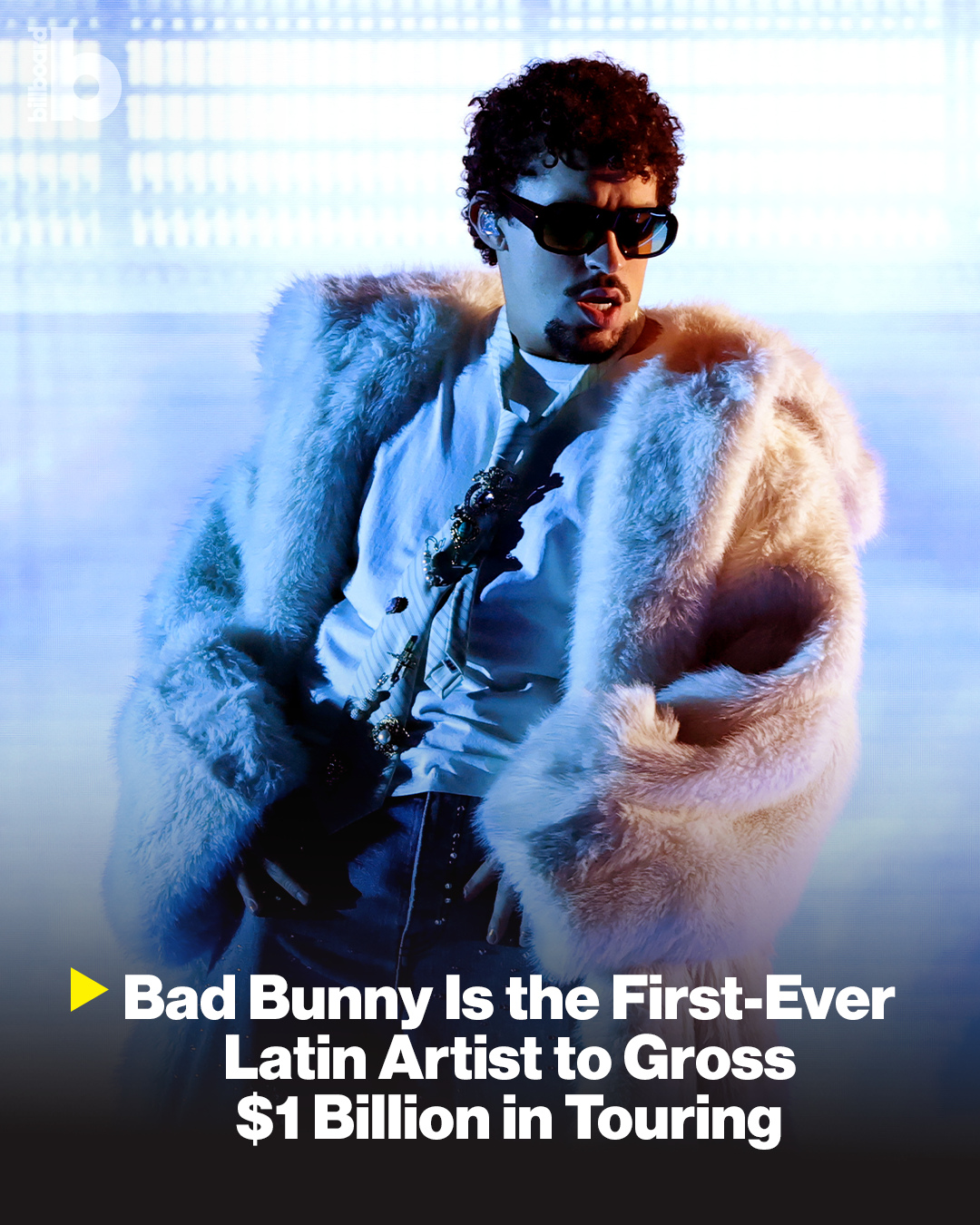 Bad Bunny just made history and he did it without playing a single U.S. show. ⁠
⁠
Powered by his Debí Tirar Más Fotos World Tour, the Puerto Rican superstar has officially surpassed $1 billion in career box office grosses, becoming the first Latin artist and the first non-English-language act ever to reach the milestone.⁠
⁠
The tour has already grossed $360 million and sold 2.4 million tickets across its first 41 shows, making it the highest-grossing and bestselling tour in Billboard Boxscore history to avoid the United States entirely.⁠
⁠
Everything we know about Bad Bunny's touring success are at the link in bio .