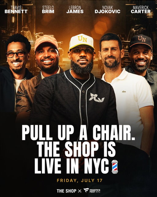 The Shop is back at Fanatics Fest.

Enjoy a live discussion with LeBron James, special guest Novak Djokovic, Maverick Carter and The Shop’s all-new co-hosts Travis Bennett and Steelo Brim for a LIVE episode on Friday, July 17. 🎟️ tickets at link in bio