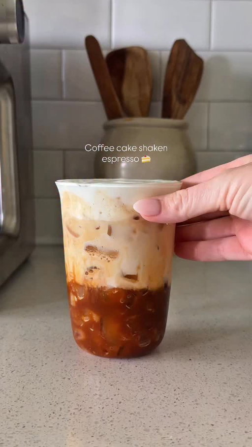 Recipe idea from @drinksbywhitney 🫶🏼🤎 with the best @chobani creamer there is!!! 

Recipe: 
2 shots espresso brewed over 1tsp brown sugar, dash salt, dash cinnamon, 1 tsp vanilla bean paste- shaken until frothed!

Add ice, milk 

Cold foam: 2 tbsp heavy cream, 2 tbsp Chobani coffee cake creamer 

#IcedLatte #CoffeeRecipe #coffeeathome #shakenespresso