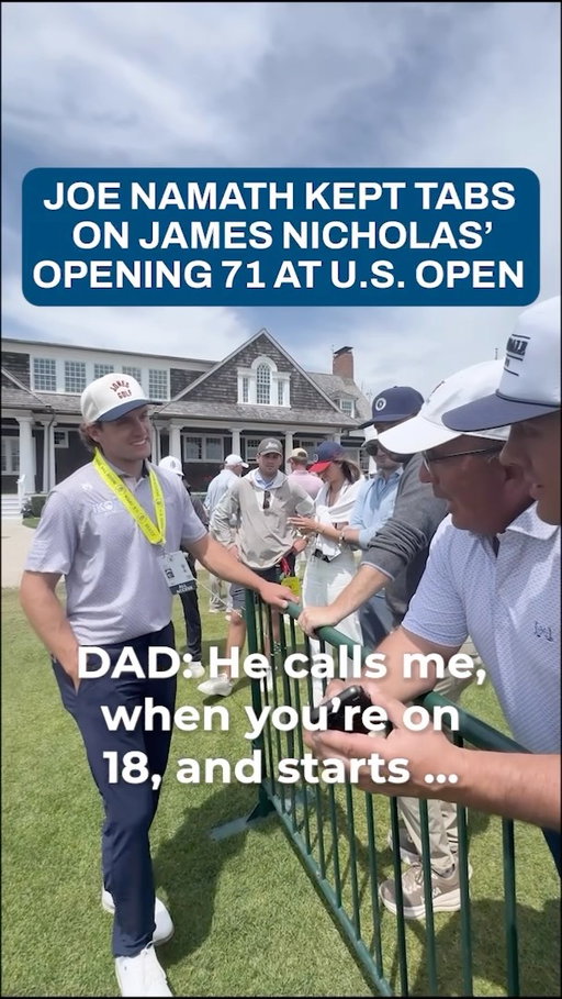 New York native @JamesNicholasGolf hit Thursday’s opening tee shot at the @USOpenGolf at Shinnecock Hills, but it was far from ceremonial.

Nicholas took the early lead with two birdies in his first six holes, and he steadied the ship after a missed 1-foot bogey putt at the seventh hole to sign for a 1-over 71, just three strokes back of early leader Sam Stevens.

Nicholas competed on the @KornFerryTour last week in Amarillo, Texas, before an adventurous trip to Long Island that included a 4-hour evening drive from Amarillo to Albuquerque.

Nicholas, who played collegiate football at Yale before turning his full-time attention to golf, was greeted by numerous fans and family members after signing his card Thursday. 

One fan who wasn’t on-site but followed along: former @NYJets quarterback Joe Namath, whose Jets team physician was Nicholas’ grandpa. The elder Nicholas performed four knee operations that prolonged Namath’s career.

After a strong start at Shinnecock, Nicholas could have a prolonged stay at the U.S. Open as well.