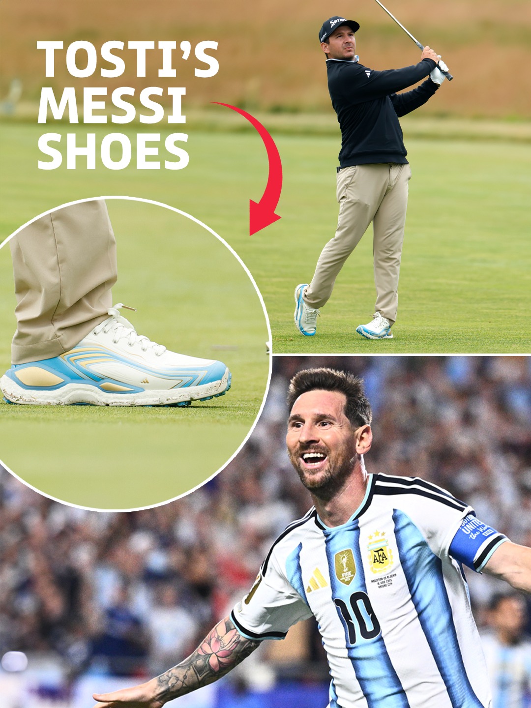 Argentine golfer Alejandro Tosti is wearing the limited edition CODECHAOS Lionel Messi golf shoes by Adidas at the U.S. Open today. 🇦🇷