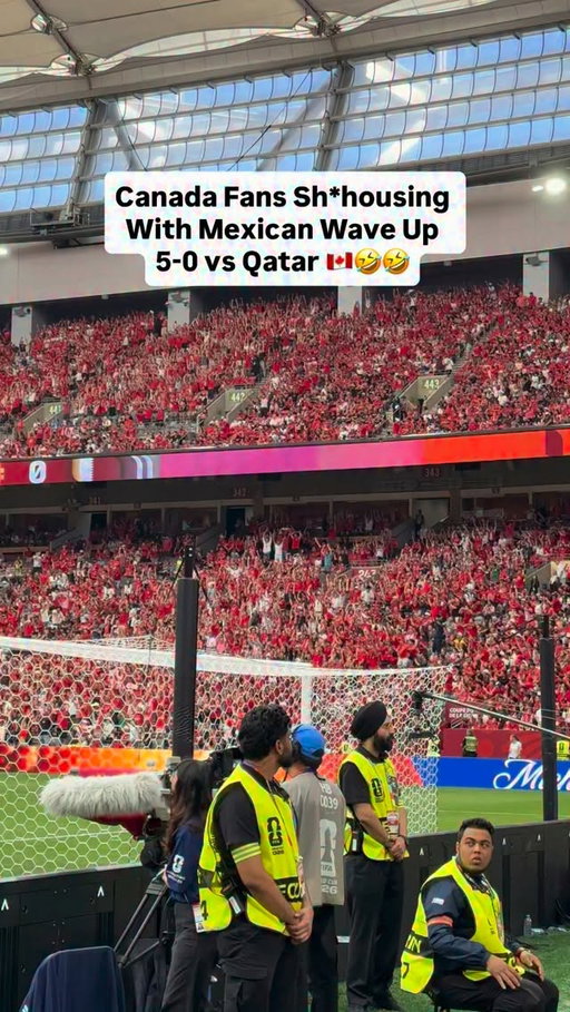 SH*THOUSING CANADIANS 🤣 Canadian Fans up 5-0 have begun the sh*thousery with the Mexican Wave vs Qatar in Vancouver

#worldcup #fifaworldcup #footy #vancouver #canadasoccer