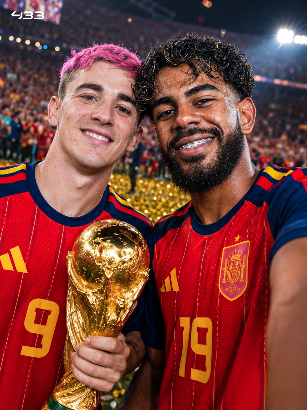 If Spain win the World Cup, we’ll see 𝗣𝗜𝗡𝗞-𝗛𝗔𝗜𝗥𝗘𝗗 Gavi and 𝗕𝗘𝗔𝗥𝗗𝗘𝗗 Lamine Yamal 😂

Gavi to RAC1: “I’ll dye my hair pink if we win the World Cup” 💇‍♂️

Lamine Yamal on his YouTube channel: “If we win the World Cup, I promise I’ll grow my beard and moustache for three weeks” 🧔‍♂️

Earlier, Marc Cucurella also told COPE he would get a “tattoo of Luis de la Fuente’s face” if Spain win the World Cup 🖋️

Just for this, we need Spain to win the World Cup 😂🏆