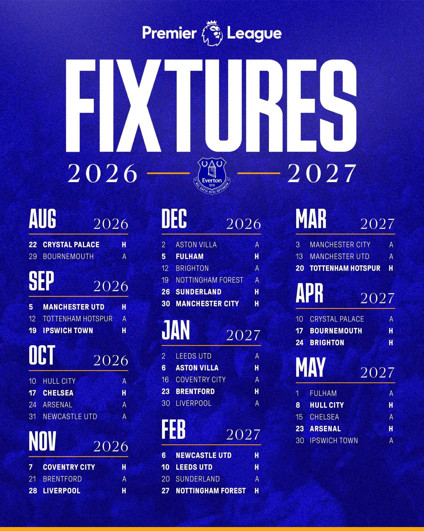 📆 Everton's 2026/27 Premier League Fixtures have been revealed.